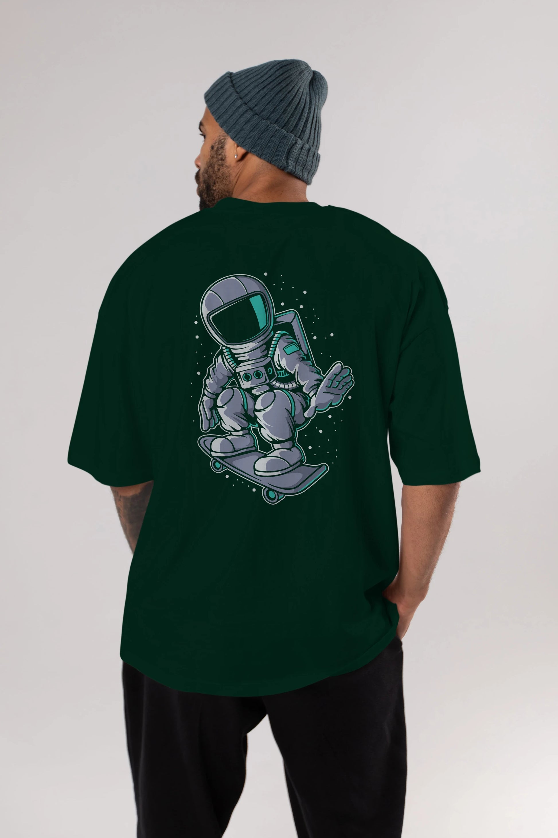Astronaut Skater Arka Baskılı Oversize t-shirt Erkek Kadın Unisex