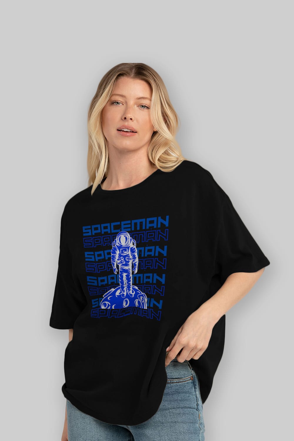 Spaceman Yazılı Ön Baskılı Oversize t-shirt Erkek Kadın Unisex