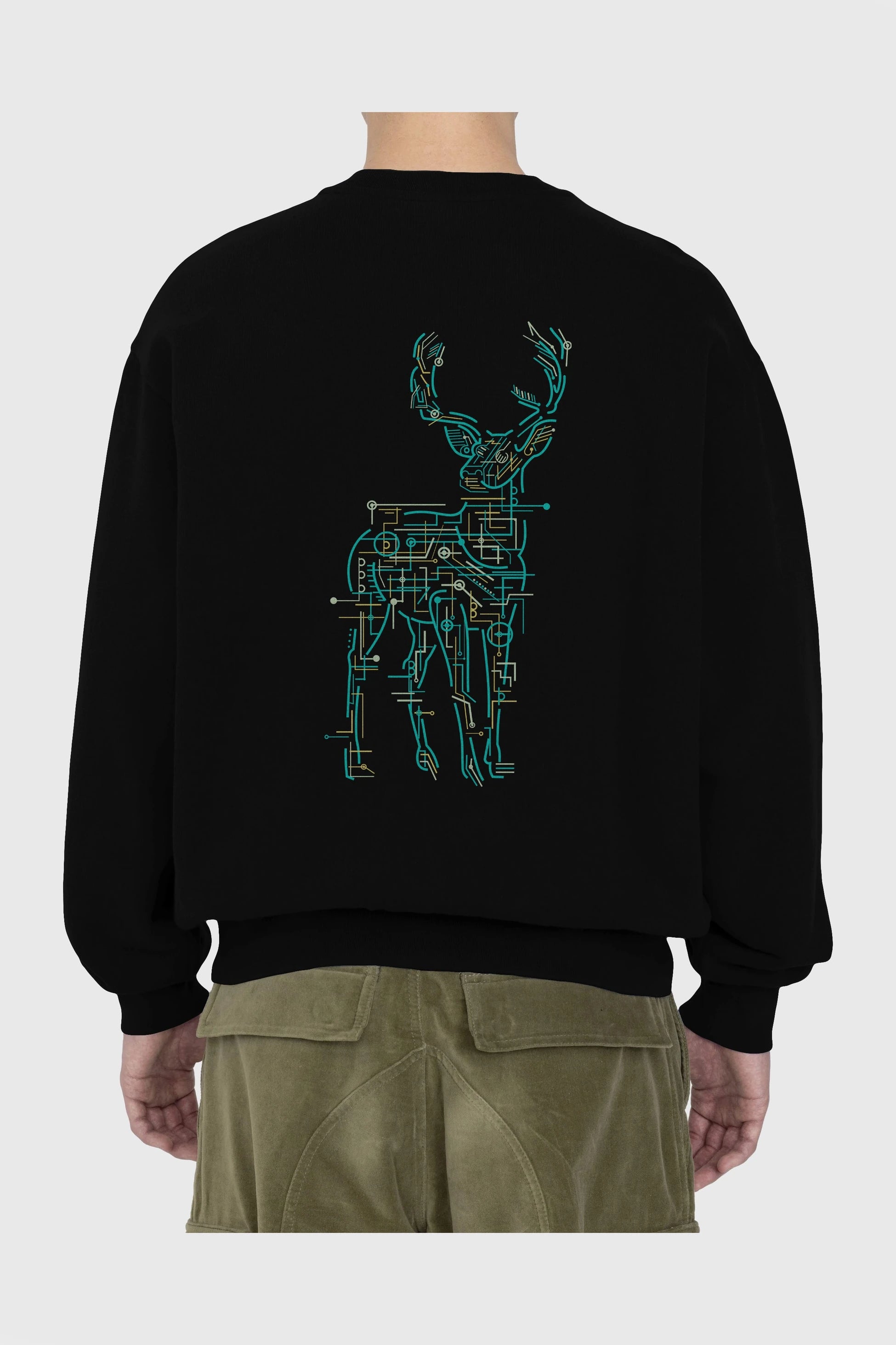 Electric Deer Arka Baskılı Oversize Sweatshirt Erkek Kadın Unisex