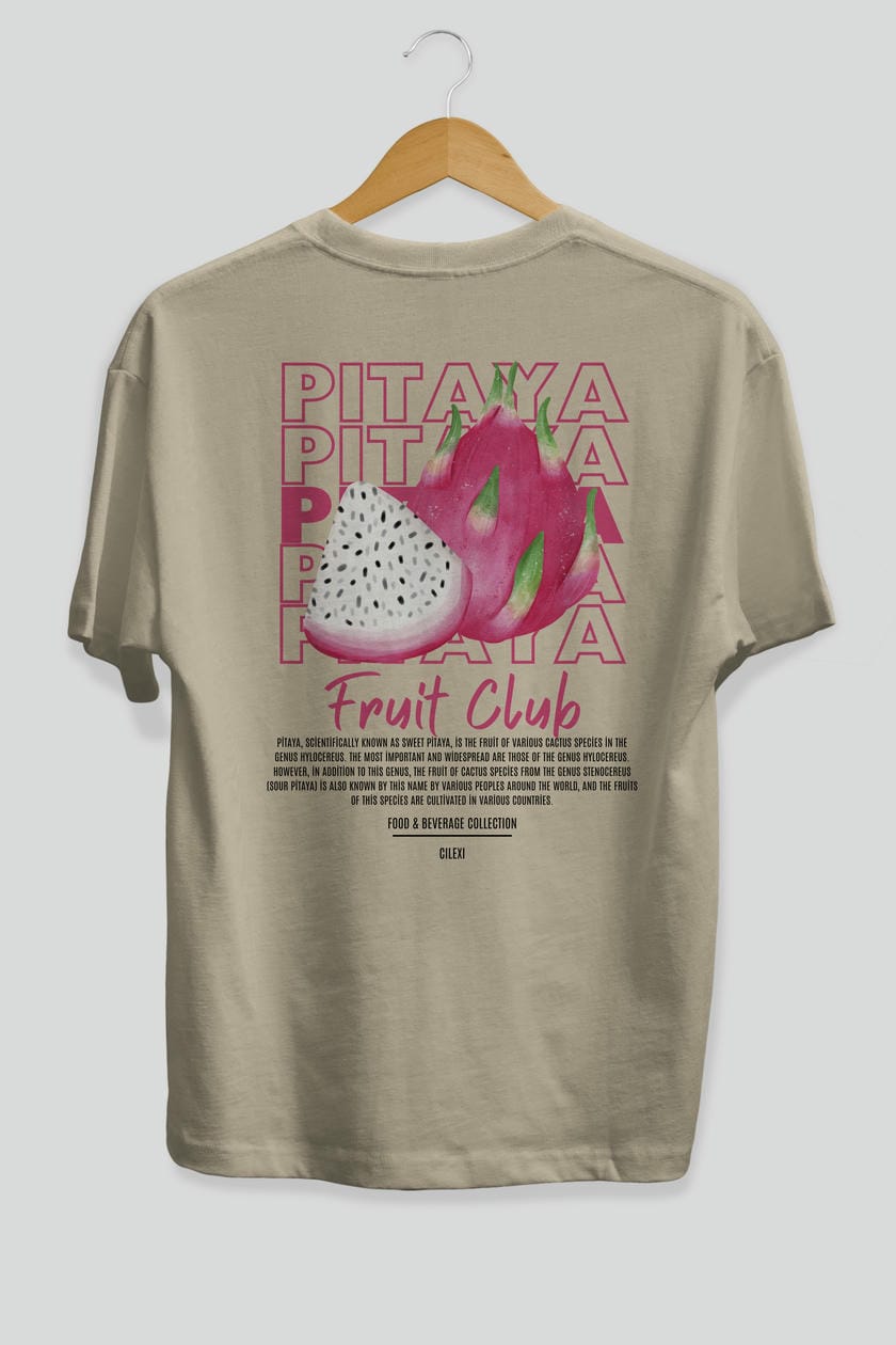 Pitaya Arka Baskılı Oversize t-shirt Erkek Kadın Pamuk Bisiklet Yaka tişort