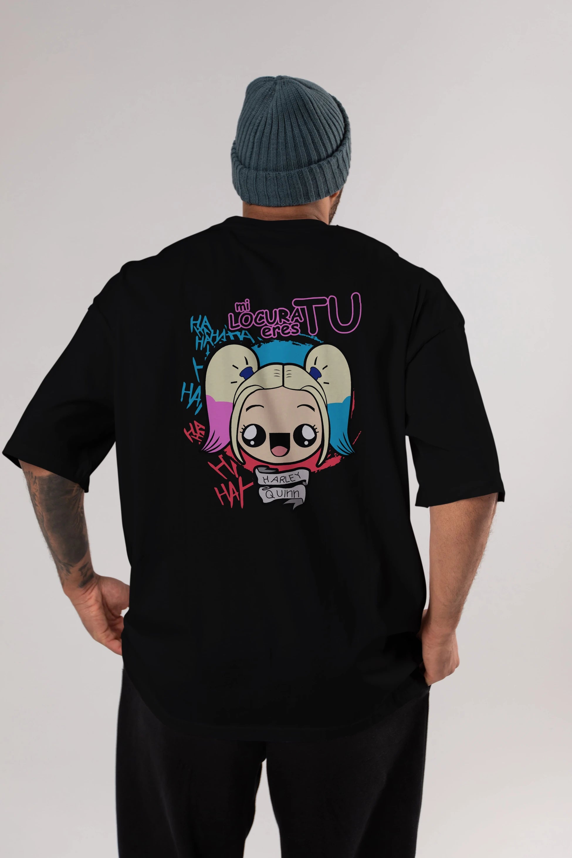 Harley Quinn Arka Baskılı Oversize t-shirt Erkek Kadın Unisex %100 Pamuk Bisiklet Yaka tişort
