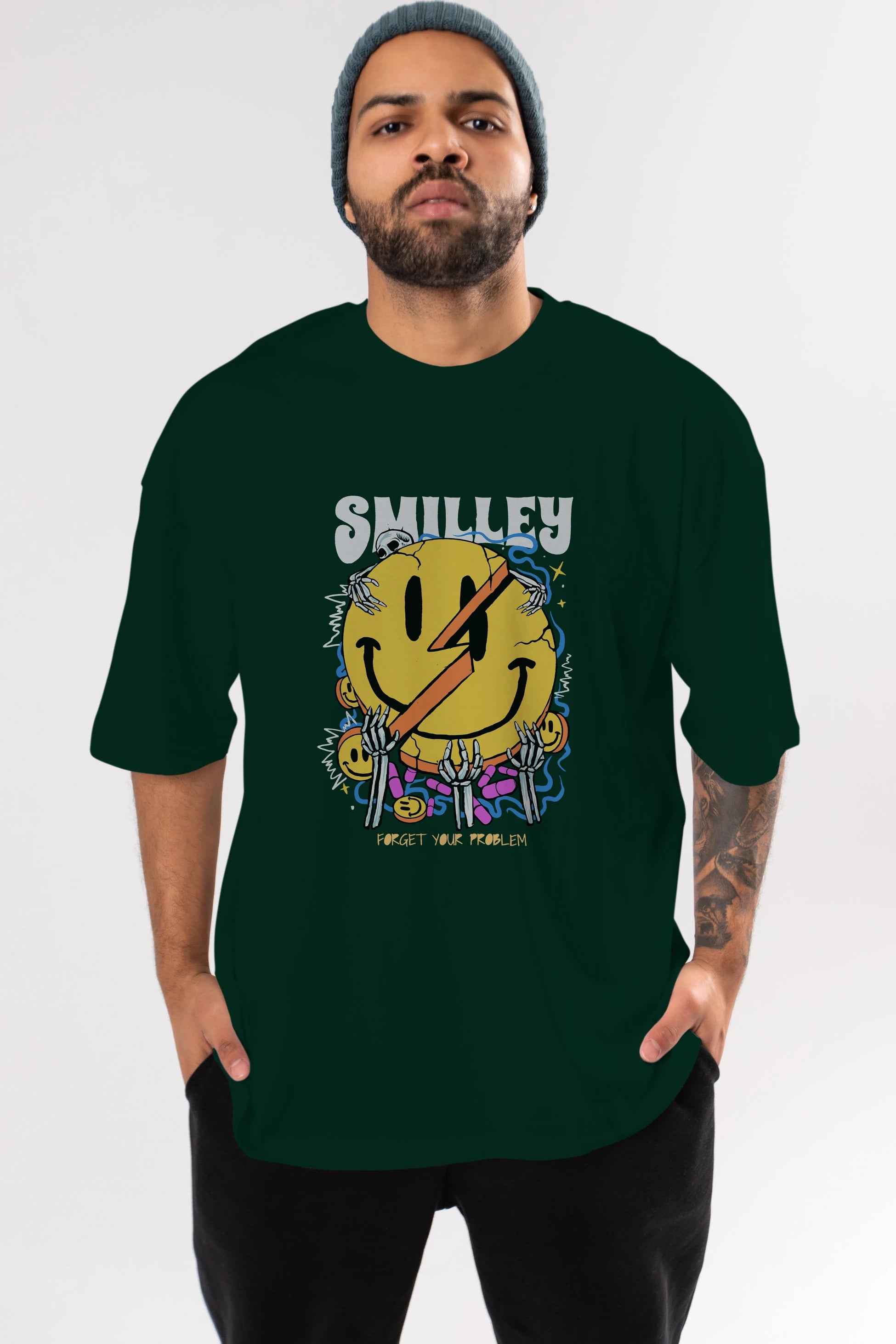 Smilley Streetwear Ön Baskılı Oversize t-shirt Erkek Kadın Unisex