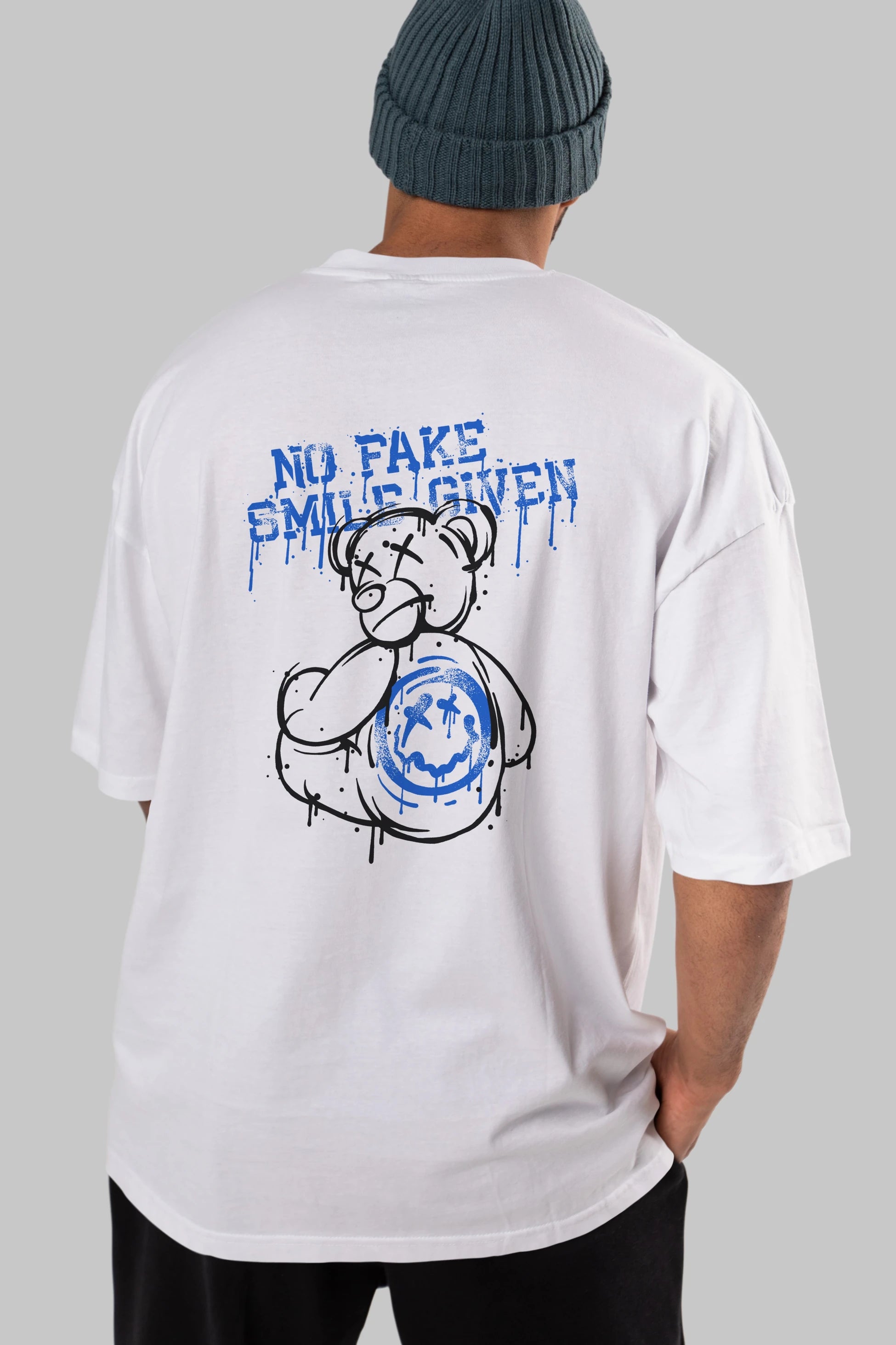No Fake Smile Given Bear Arka Baskılı Oversize t-shirt Erkek Kadın Unisex