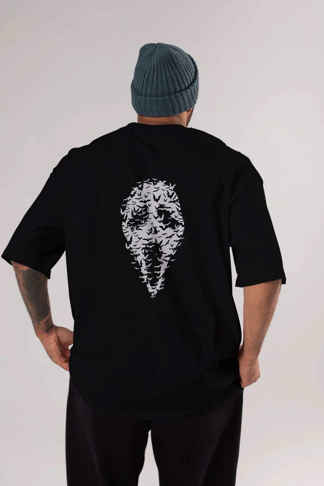 Ghost Face Bats Arka Baskılı Oversize t-shirt %100 pamuk Erkek Kadın Unisex