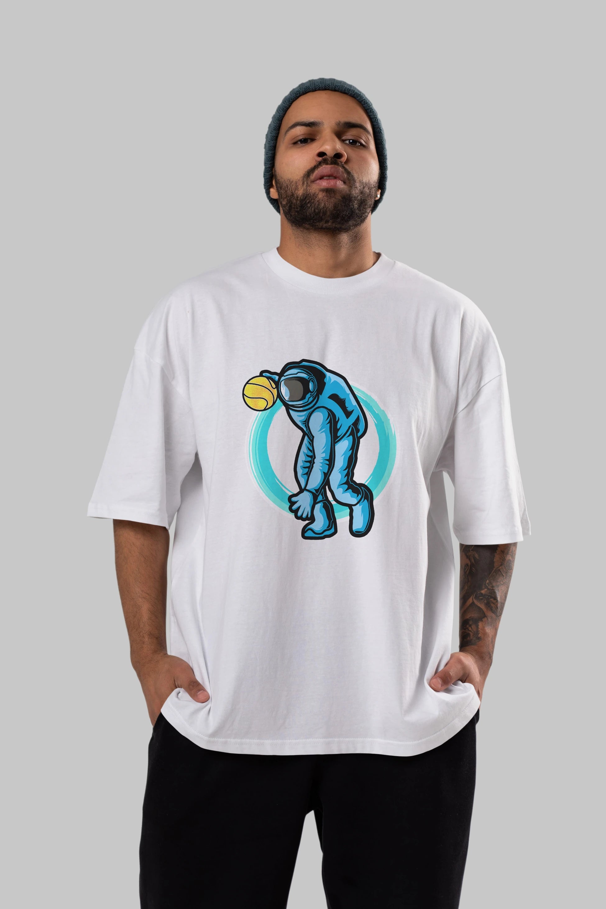 Astronaut Dribble Ön Baskılı Oversize t-shirt Erkek Kadın Unisex
