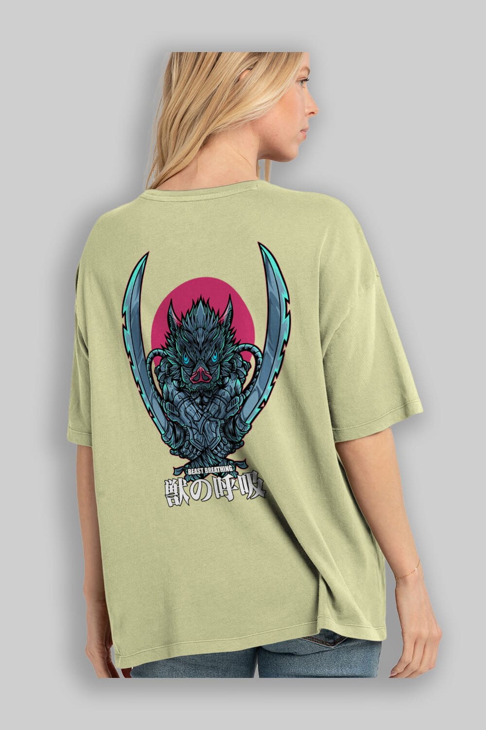 Inosuke DEMON SLAYER Anime Arka Baskılı Oversize t-shirt Erkek Kadın Unisex
