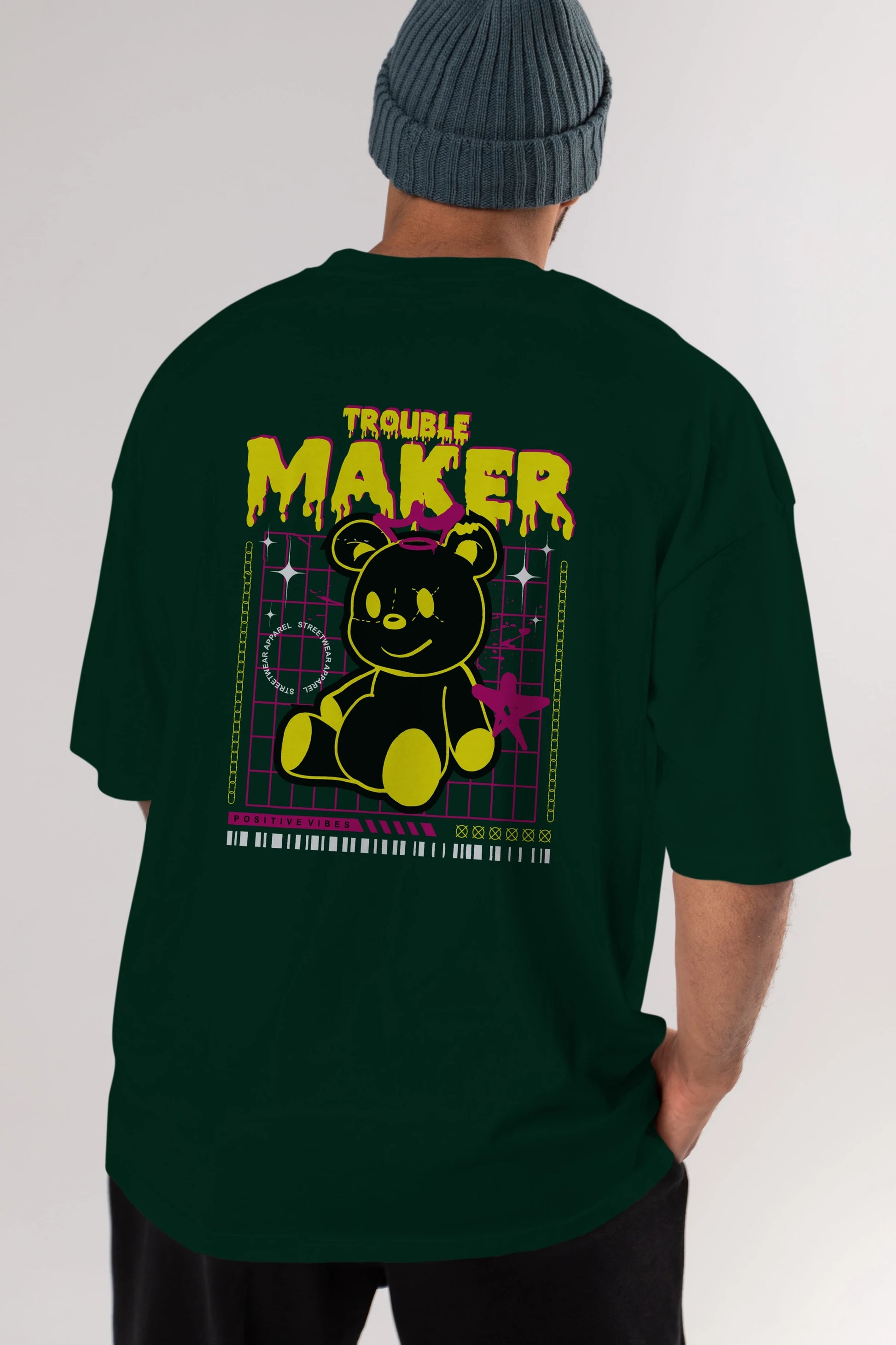 Teddy Bear Trouble Maker Arka Baskılı Oversize t-shirt Erkek Kadın Unisex