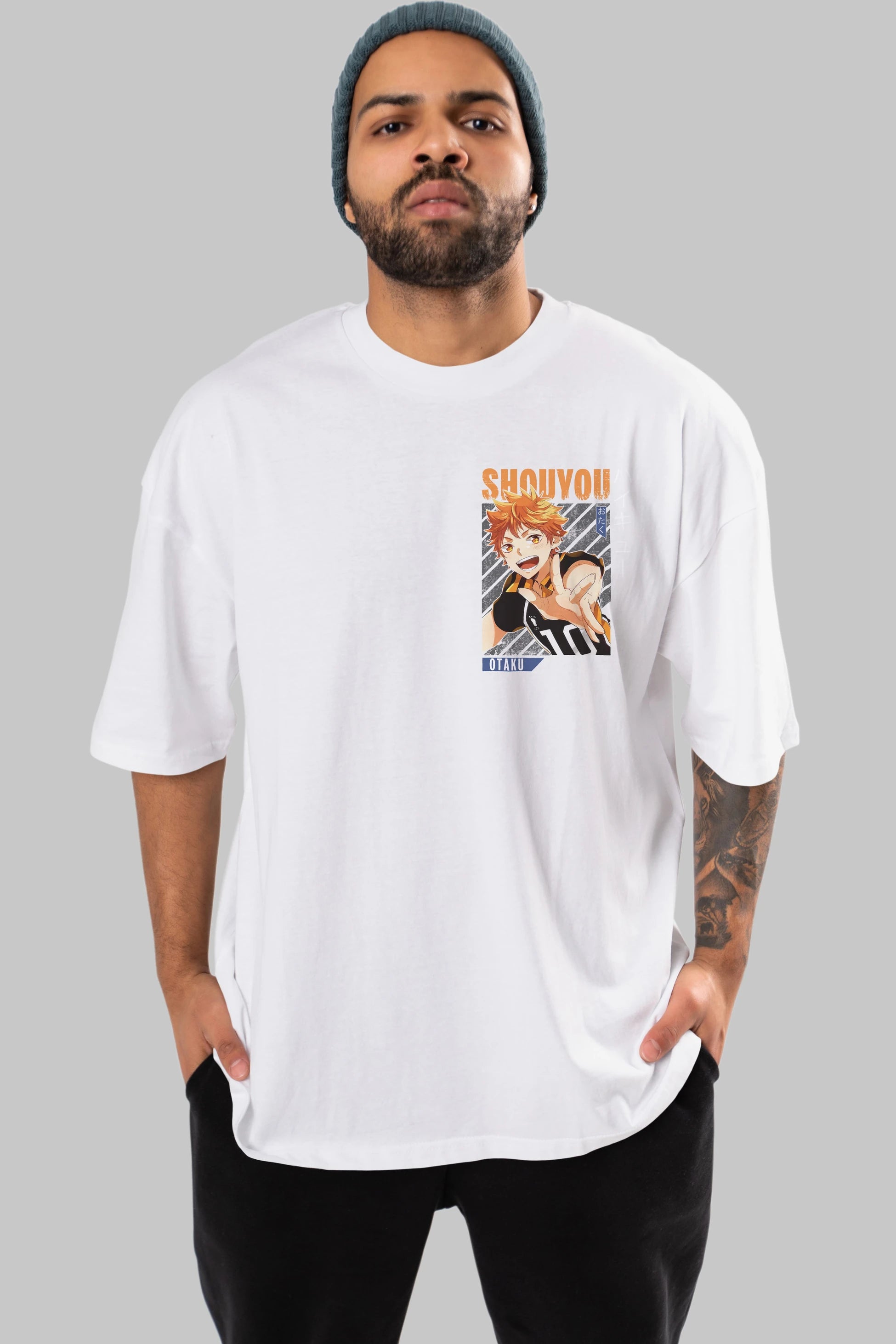 Shouyou Hinata 9 Ön Sol Baskılı Oversize t-shirt Erkek Kadın Unisex %100 Pamuk Bisiklet Yaka tişort
