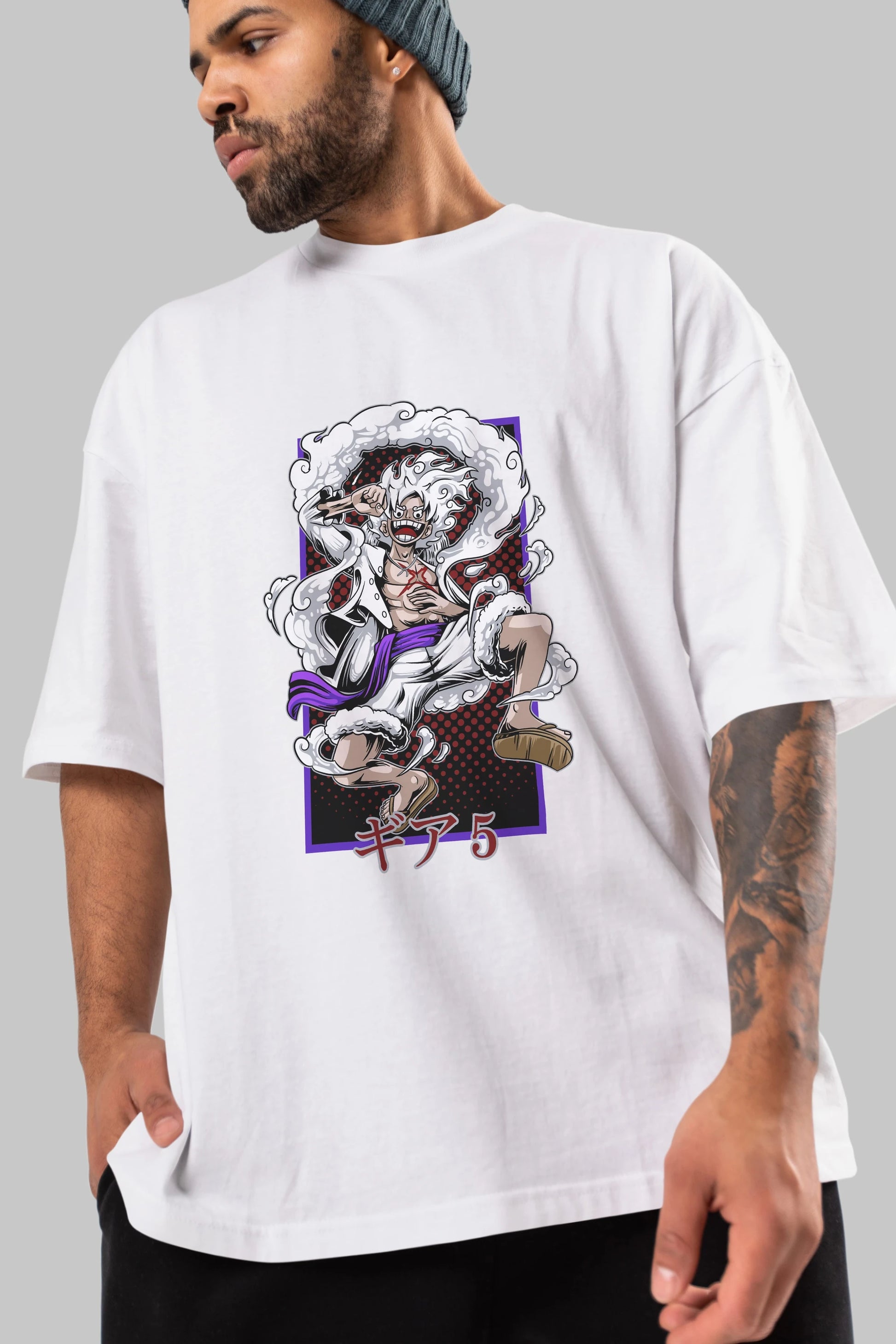MONKEY D. LUFFY GEAR5 Anime Ön Baskılı Oversize t-shirt %100 pamuk Erkek Kadın Unisex