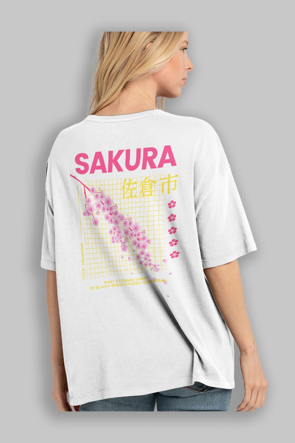 Sakura Streetwear Arka Baskılı Oversize t-shirt Erkek Kadın Unisex