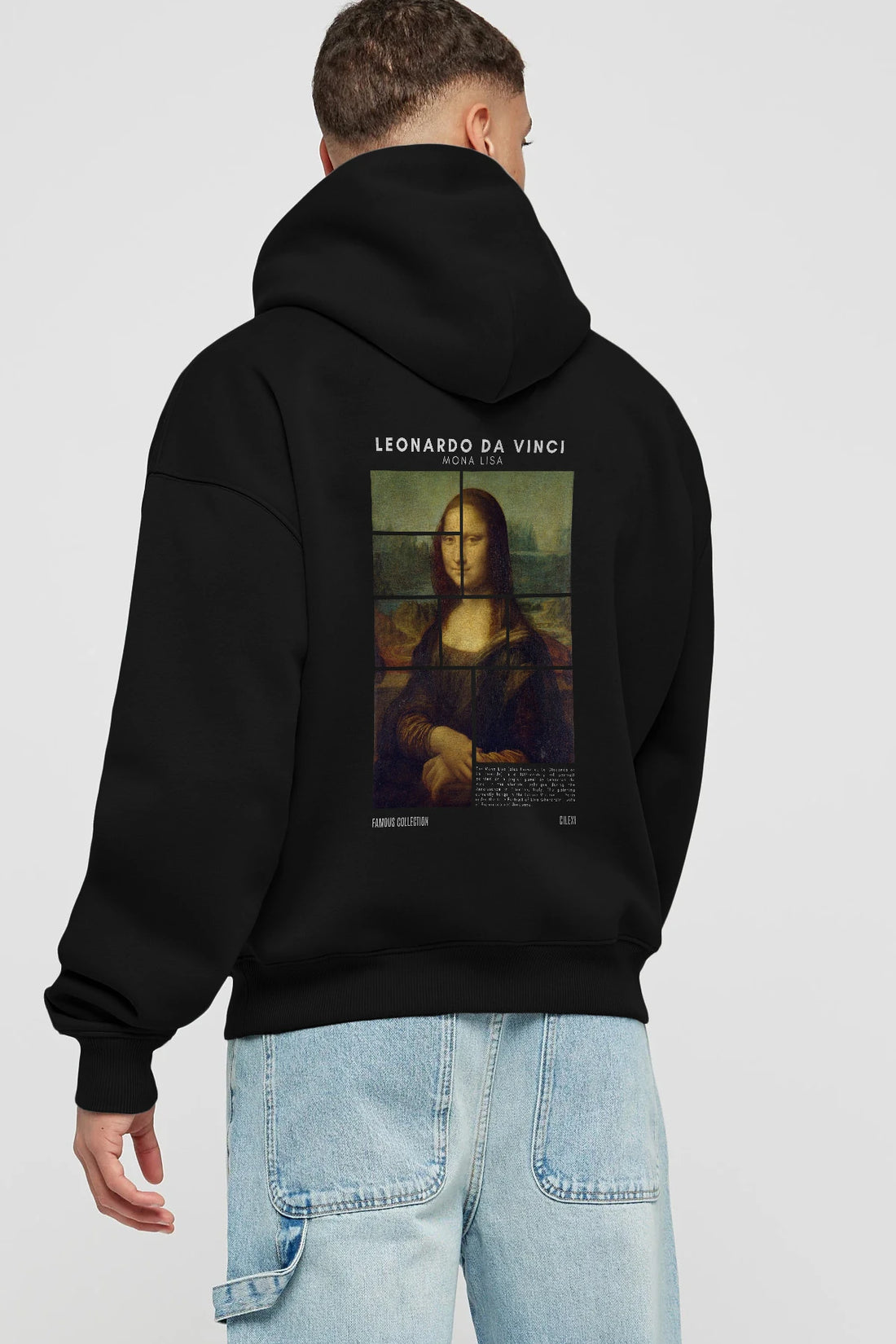 Leonardo Da Vinci Mona Lisa Arka Baskılı Hoodie Oversize Kapüşonlu Sweatshirt Erkek Kadın