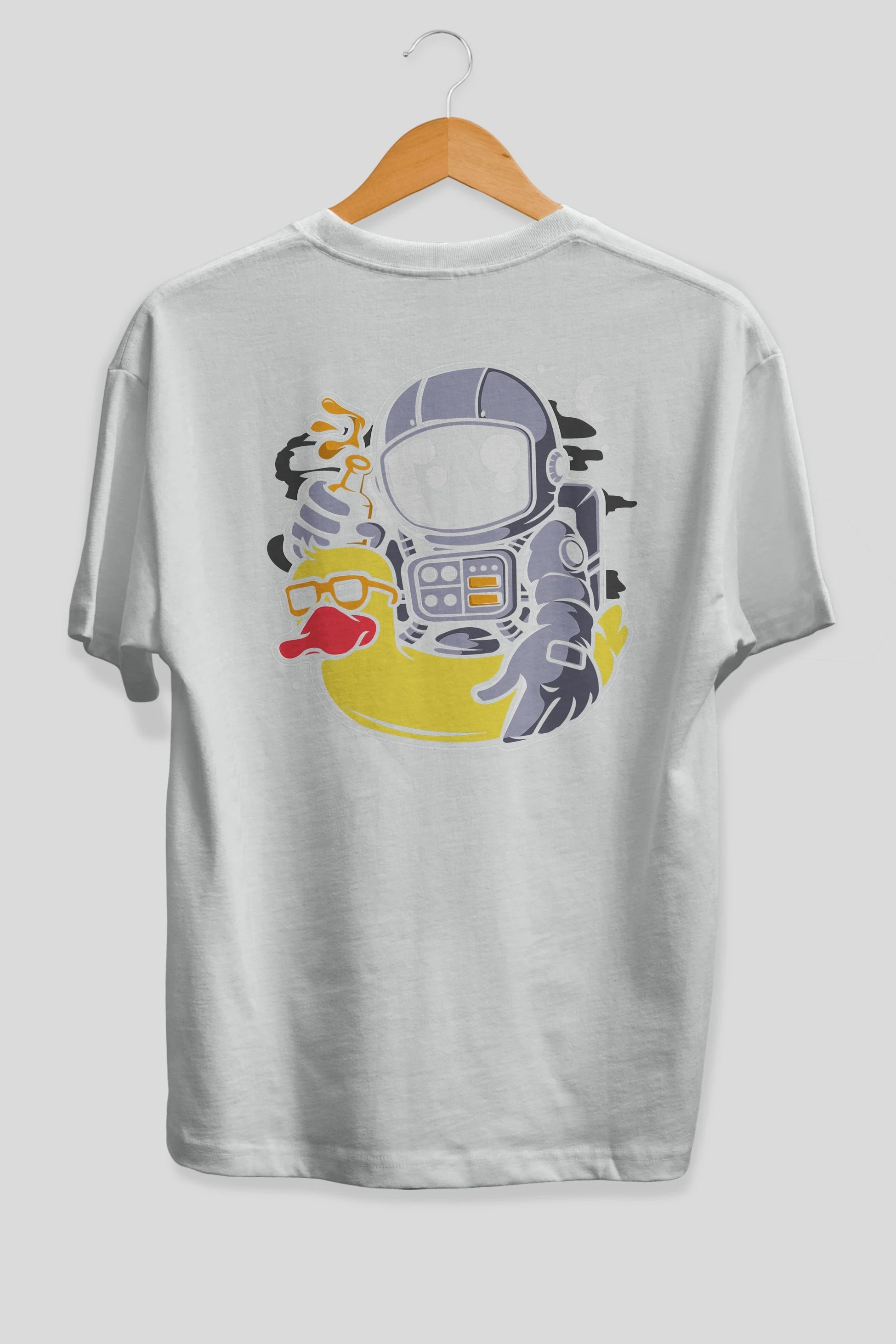 Astronaut Duck Balloon Arka Baskılı Oversize t-shirt Erkek Kadın Unisex