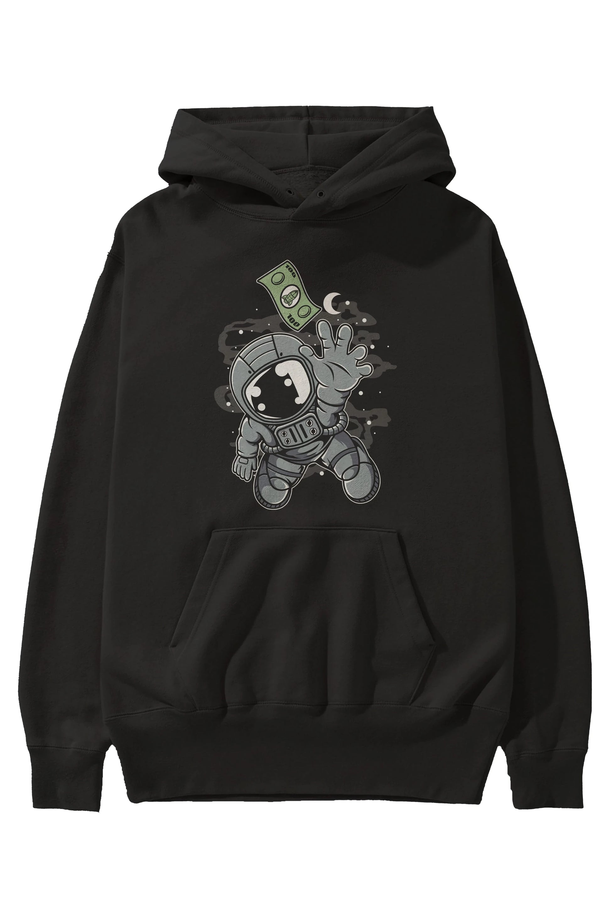 Astronaut Dollar Ön Baskılı Hoodie Oversize Kapüşonlu Sweatshirt Erkek Kadın Unisex