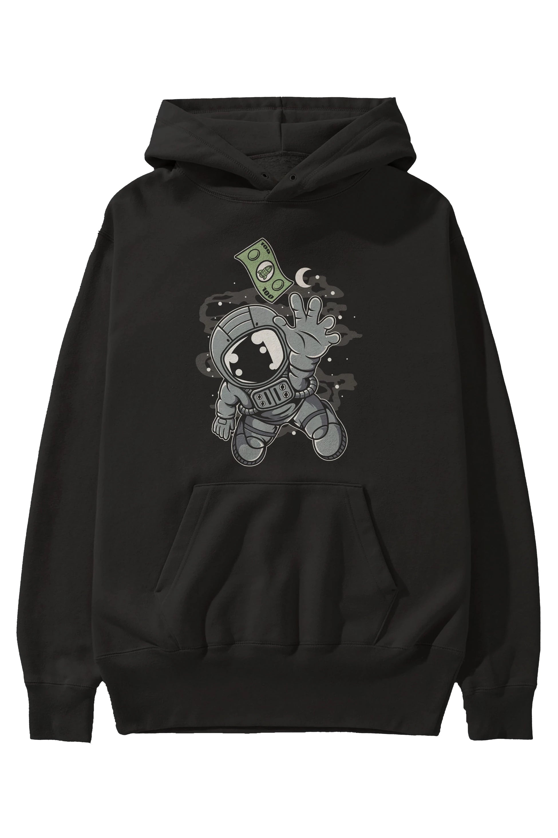 Astronaut Dollar Ön Baskılı Hoodie Oversize Kapüşonlu Sweatshirt Erkek Kadın Unisex