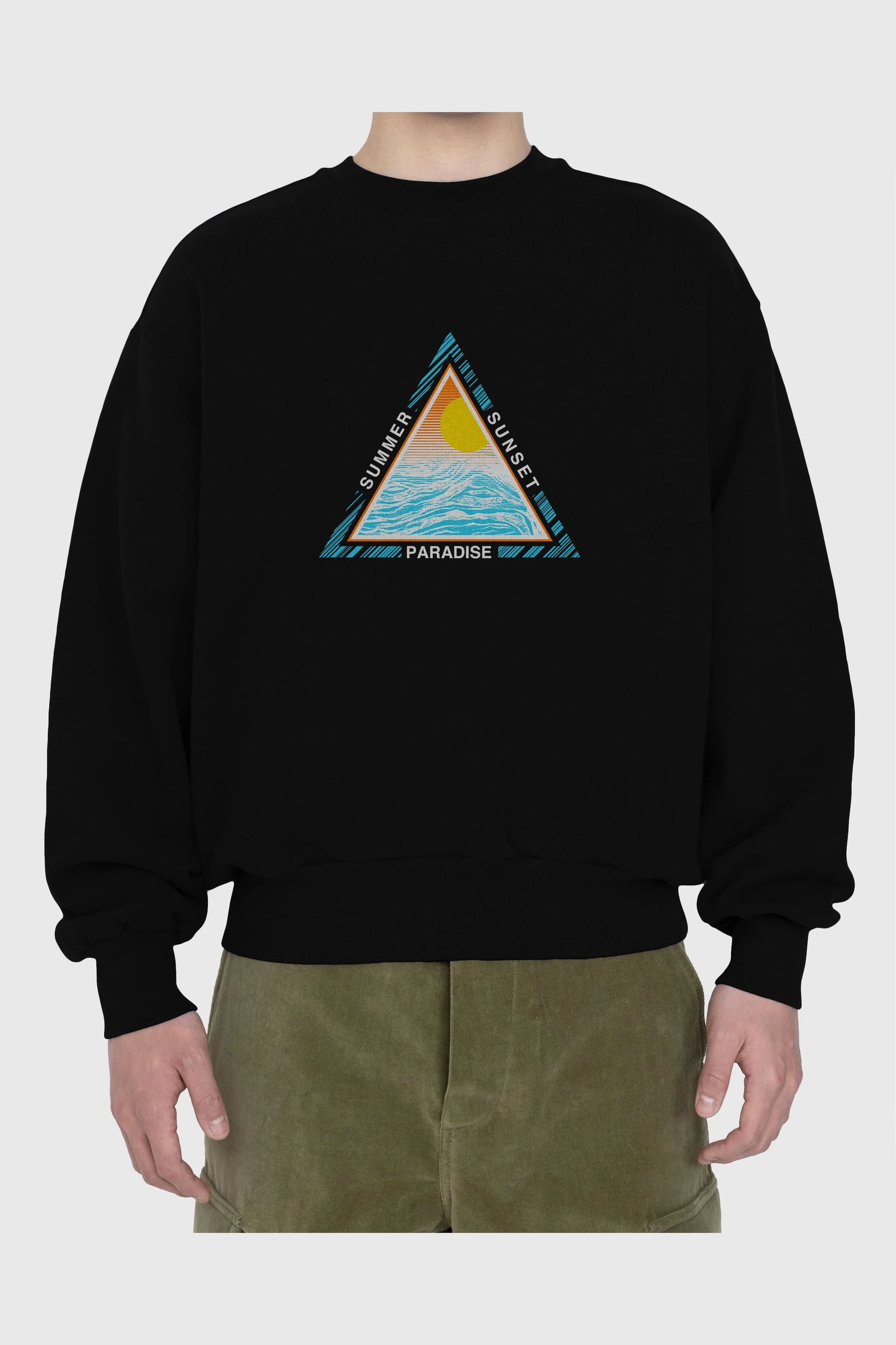 Summer Sunset Paradise Ön Baskılı Oversize Sweatshirt Erkek Kadın Unisex