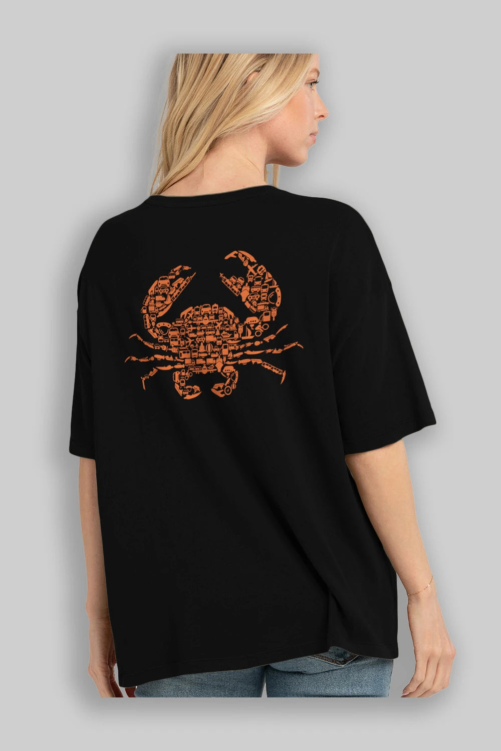 Crab Arka Baskılı Oversize t-shirt %100 pamuk Erkek Kadın Unisex