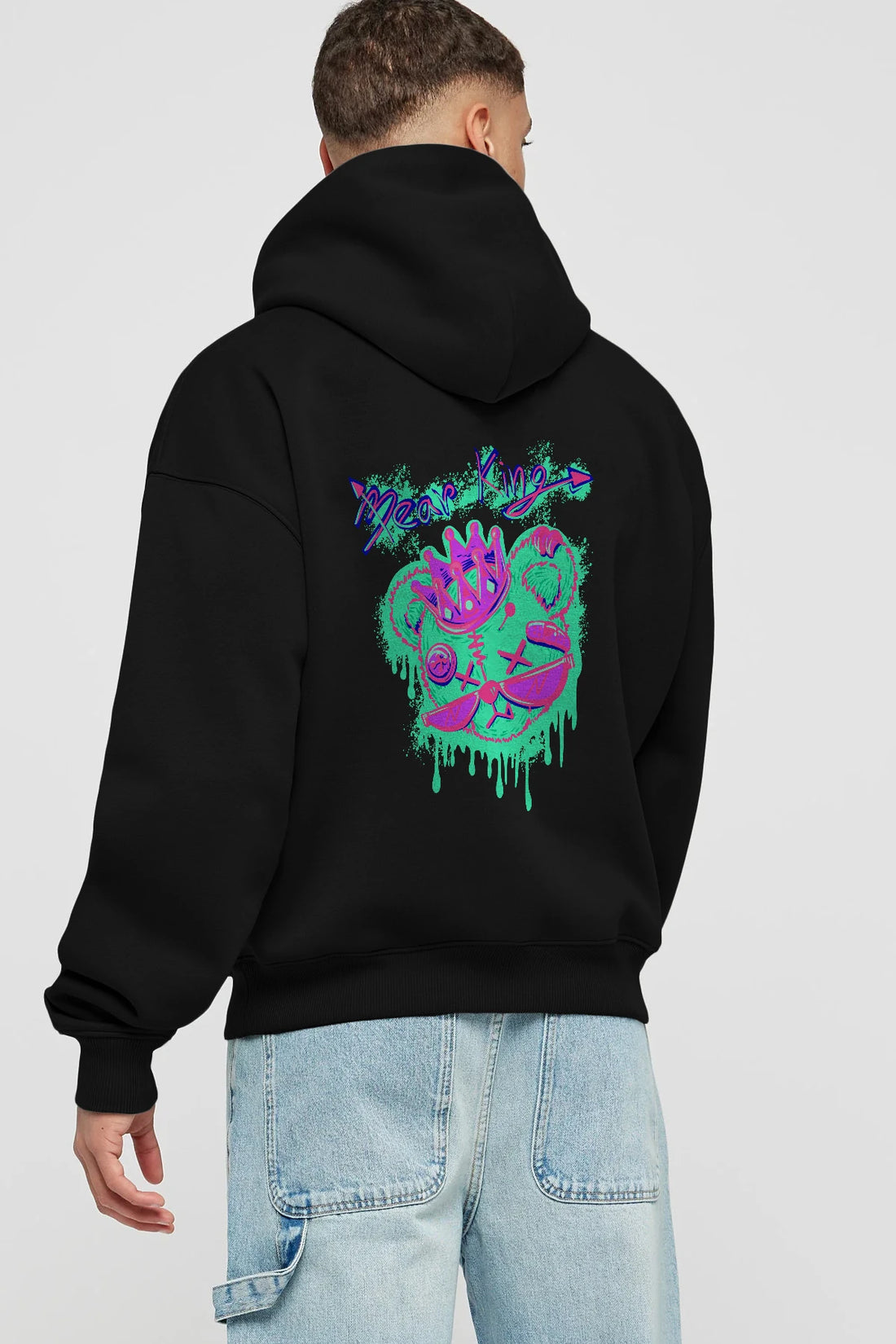 Bear King Arka Baskılı Hoodie Oversize Kapüşonlu Sweatshirt Erkek Kadın Unisex