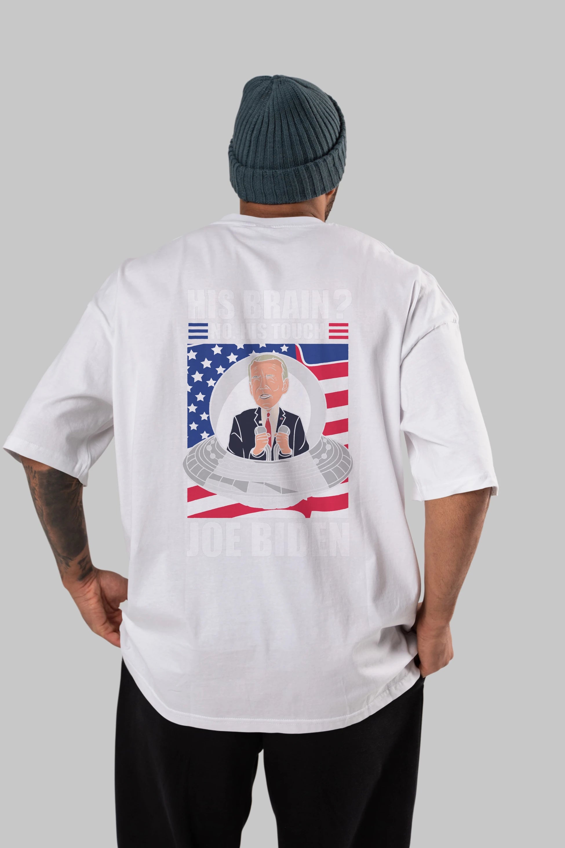 Alien Biden Arka Baskılı Oversize t-shirt Erkek Kadın Unisex %100 Pamuk tişort