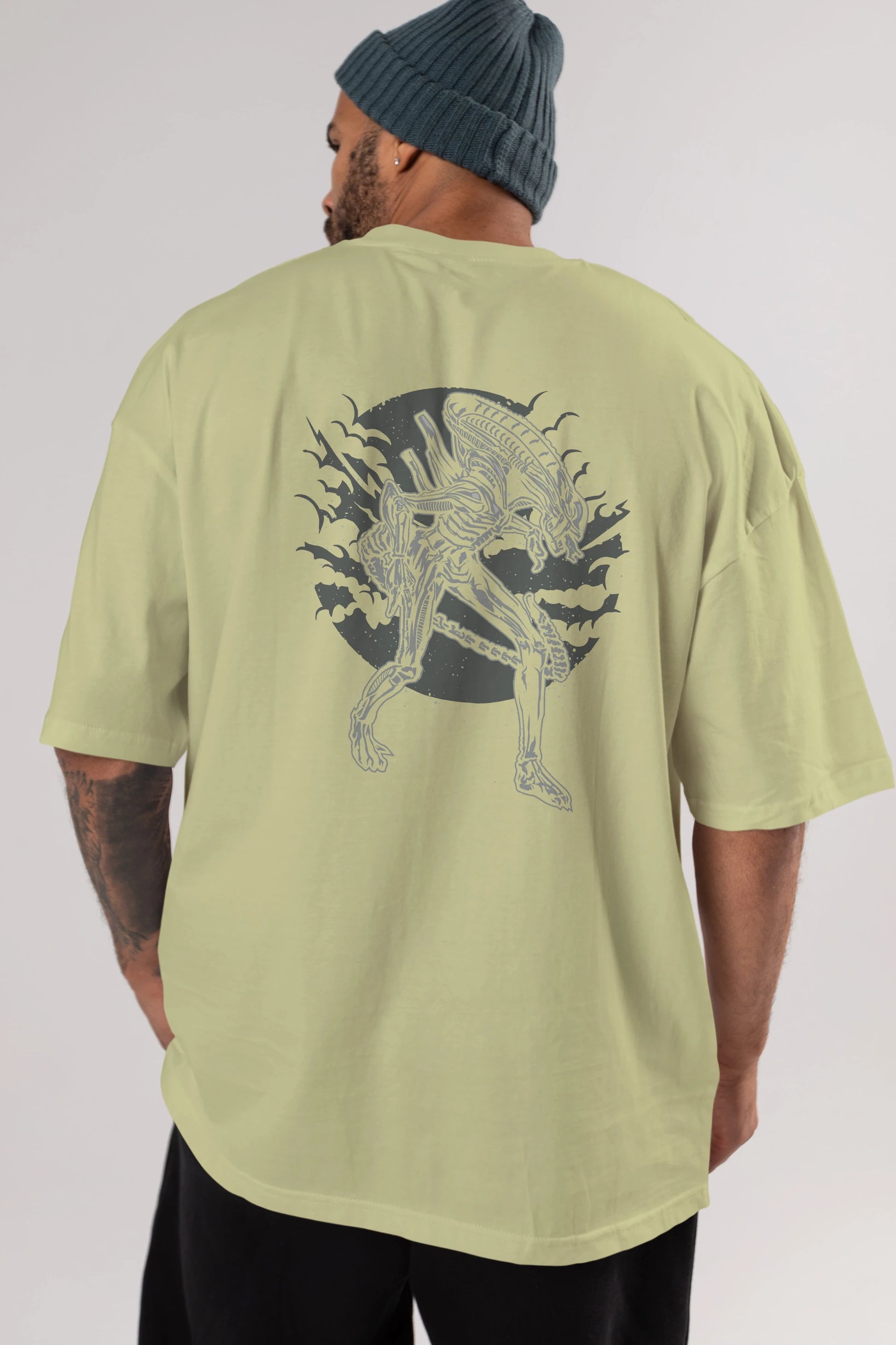 Xenomorph Arka Baskılı Oversize t-shirt Erkek Kadın Unisex %100 Pamuk