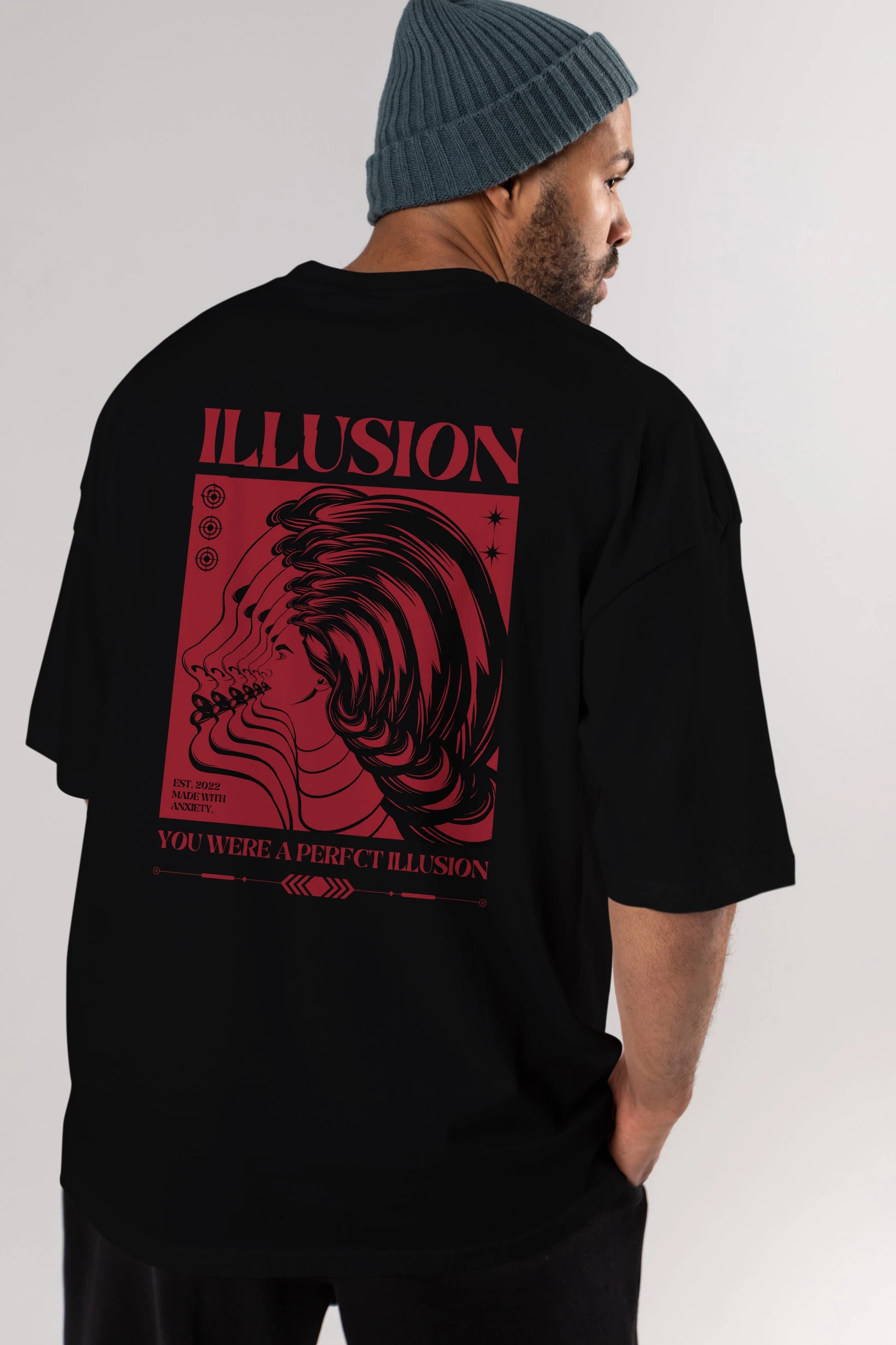 Illusion Streetwear Arka Baskılı Oversize t-shirt Erkek Kadın Unisex