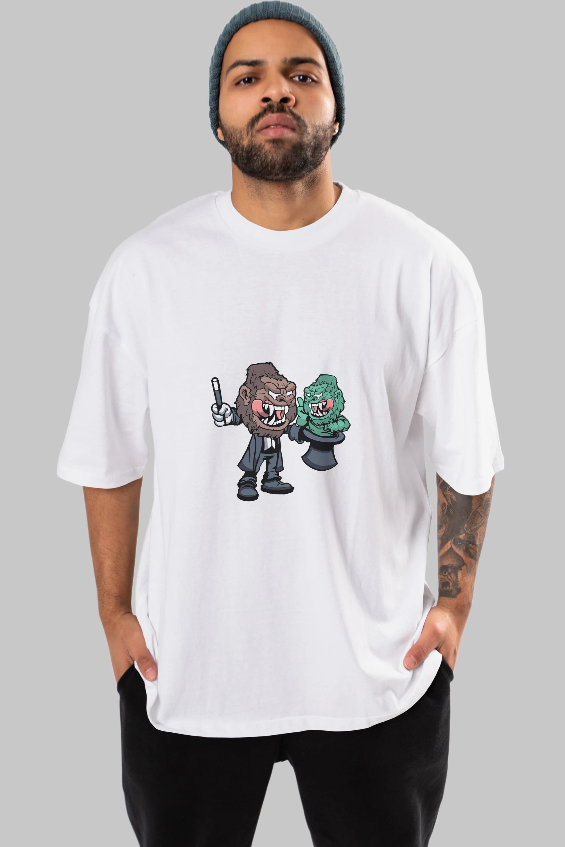 Gorilla Magician Ön Baskılı Oversize t-shirt Erkek Kadın Unisex %100 Pamuk tişort