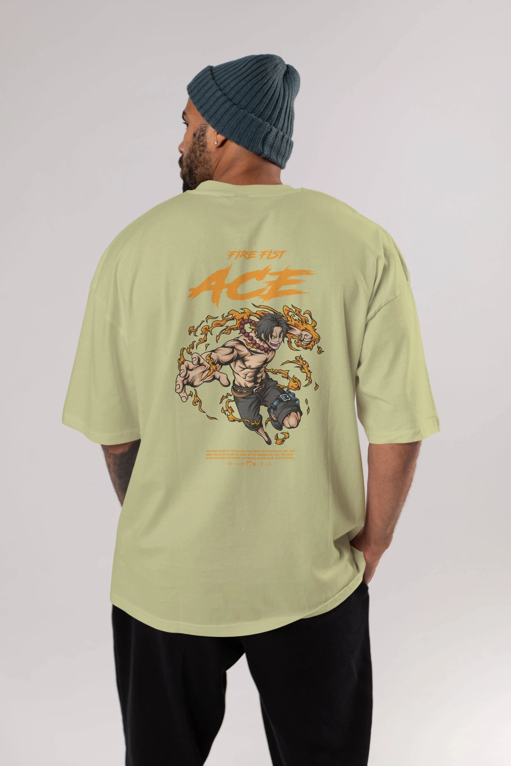 Fire Fist Ace Anime Arka Baskılı Oversize t-shirt Erkek Kadın Unisex