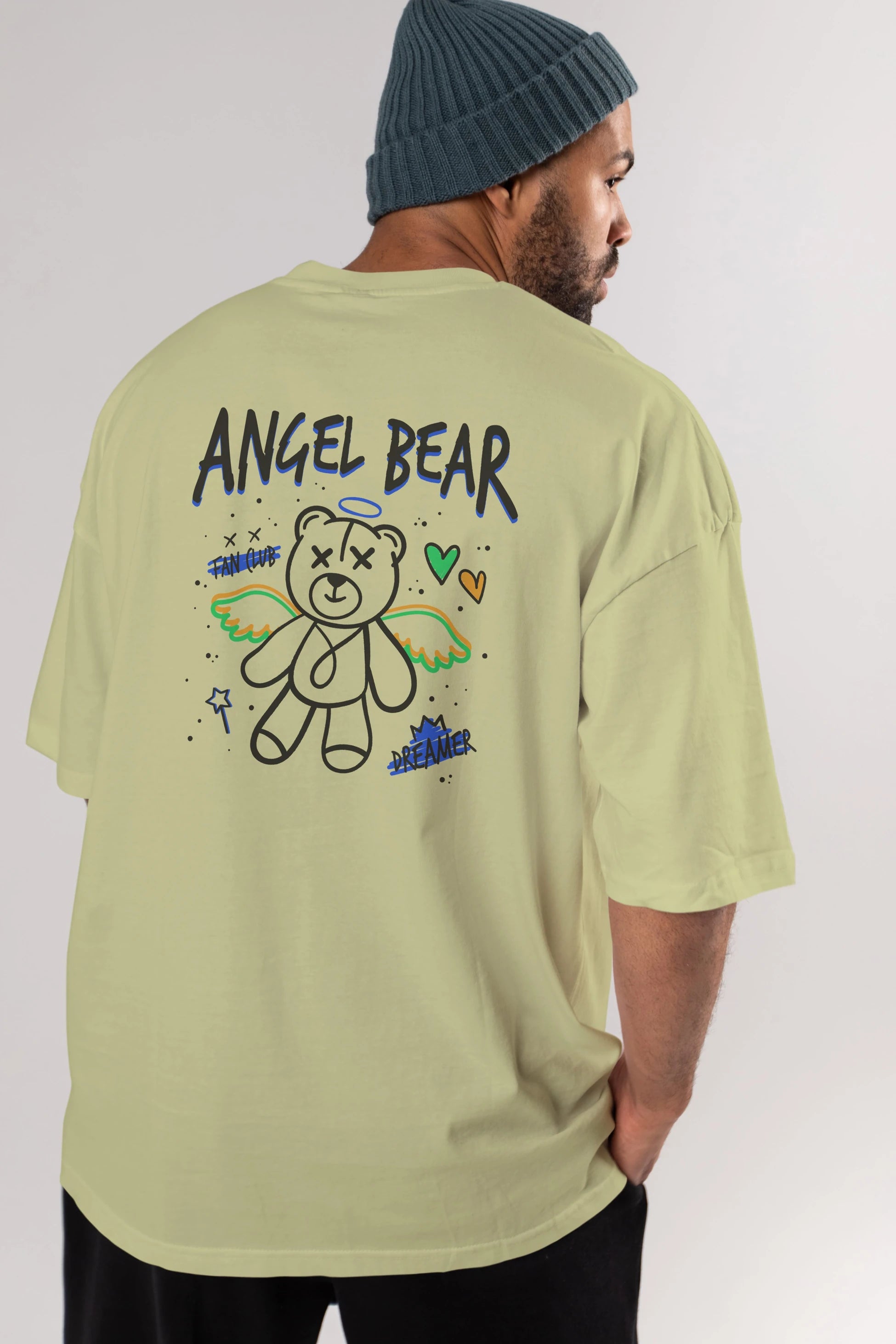 Angel Bear Arka Baskılı Oversize t-shirt Erkek Kadın Unisex