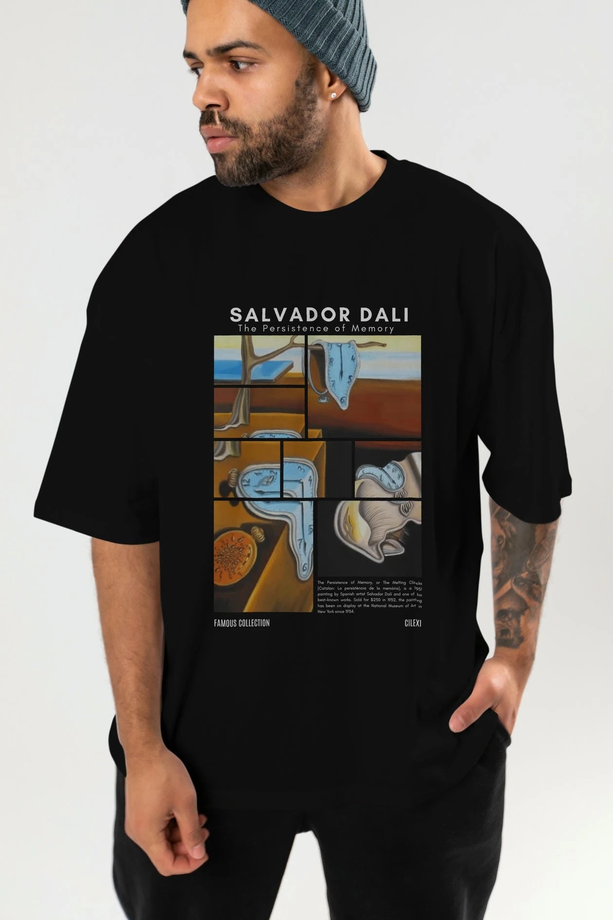 Salvador Dali ön Baskılı Oversize t-shirt Erkek Kadın Bisiklet Yaka Pamuk tişort
