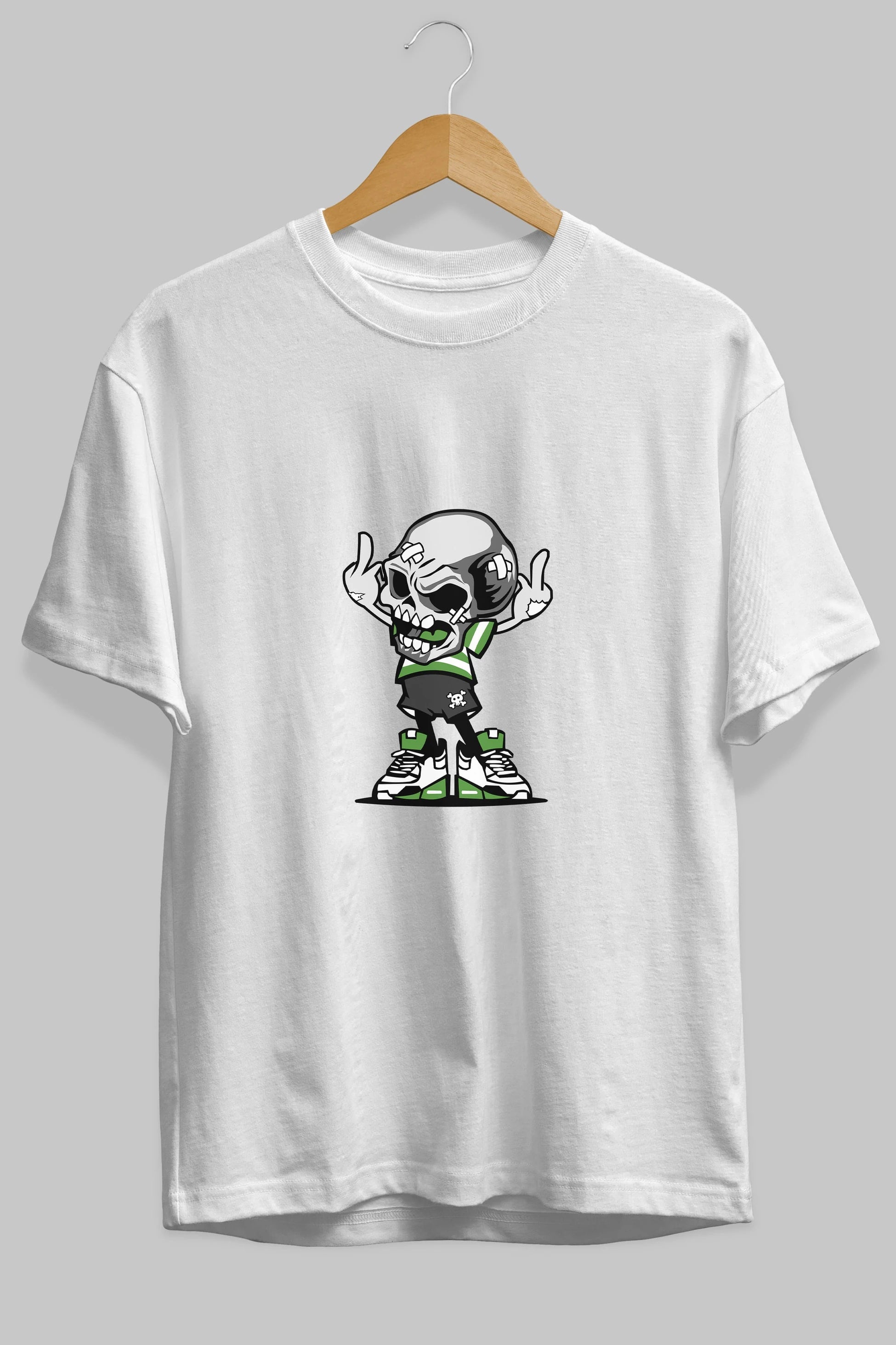 Skull F Hand Ön Baskılı Oversize t-shirt Erkek Kadın Unisex %100 Pamuk tişort
