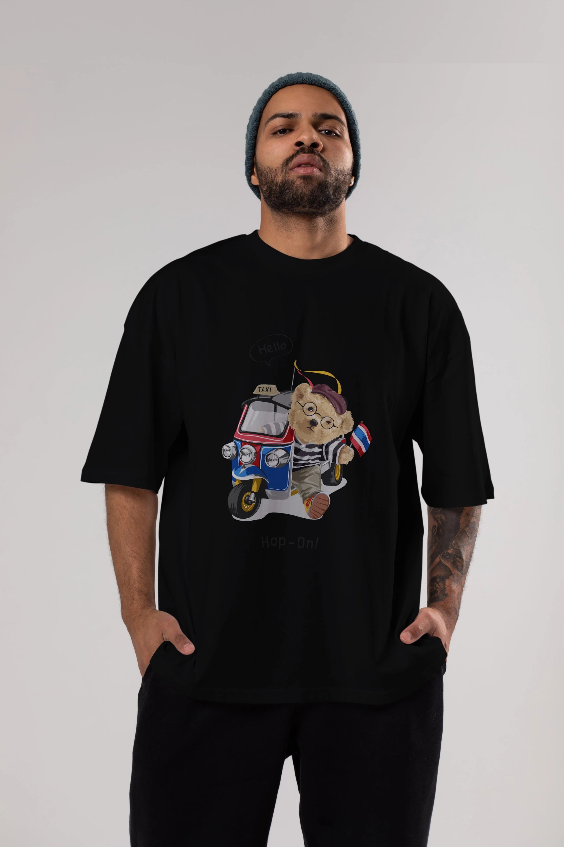 Teddy Bear Hop-On Ön Baskılı Oversize t-shirt Erkek Kadın Unisex %100 Pamuk