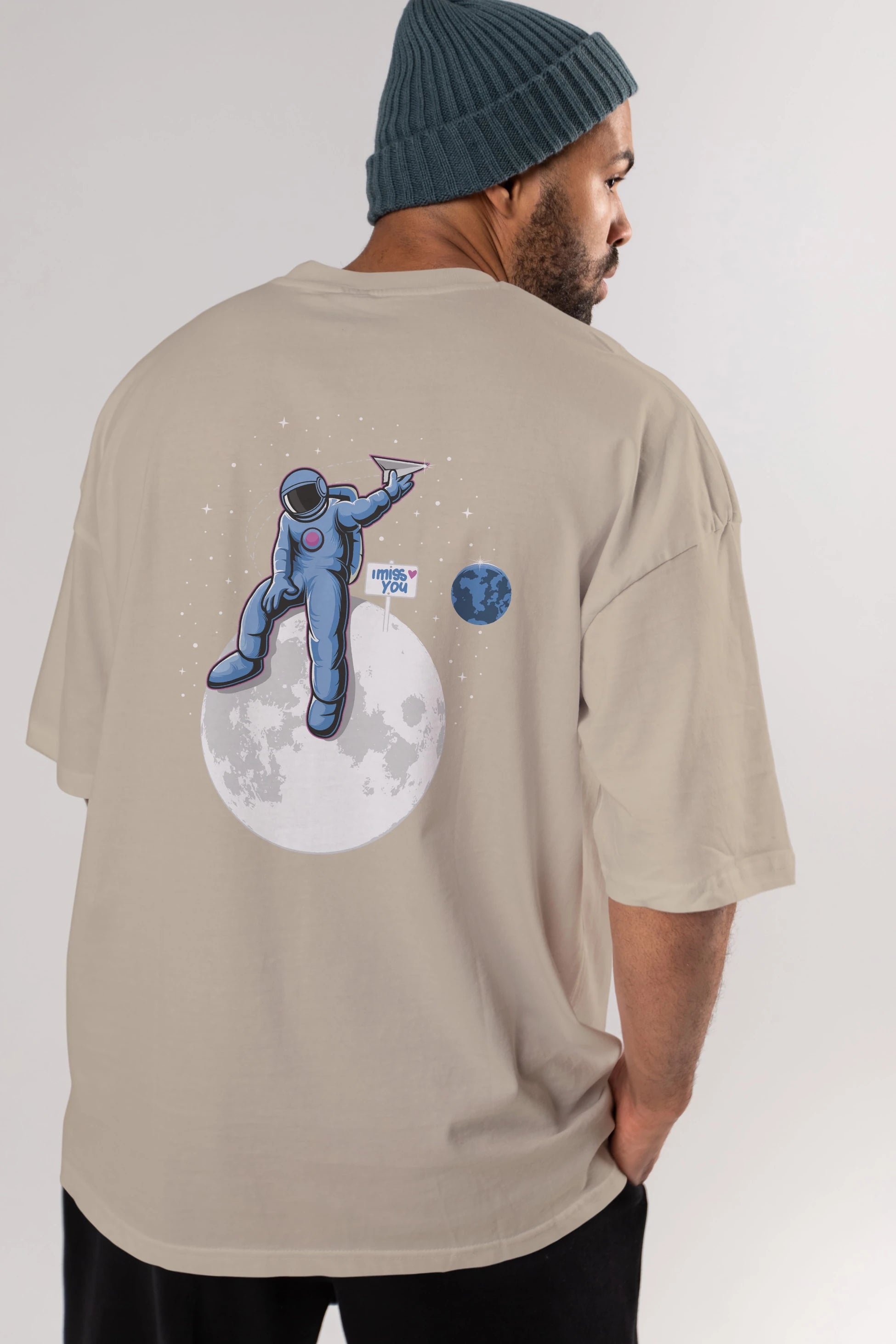 Astro Missing Earth Arka Baskılı Oversize t-shirt Erkek Kadın Unisex