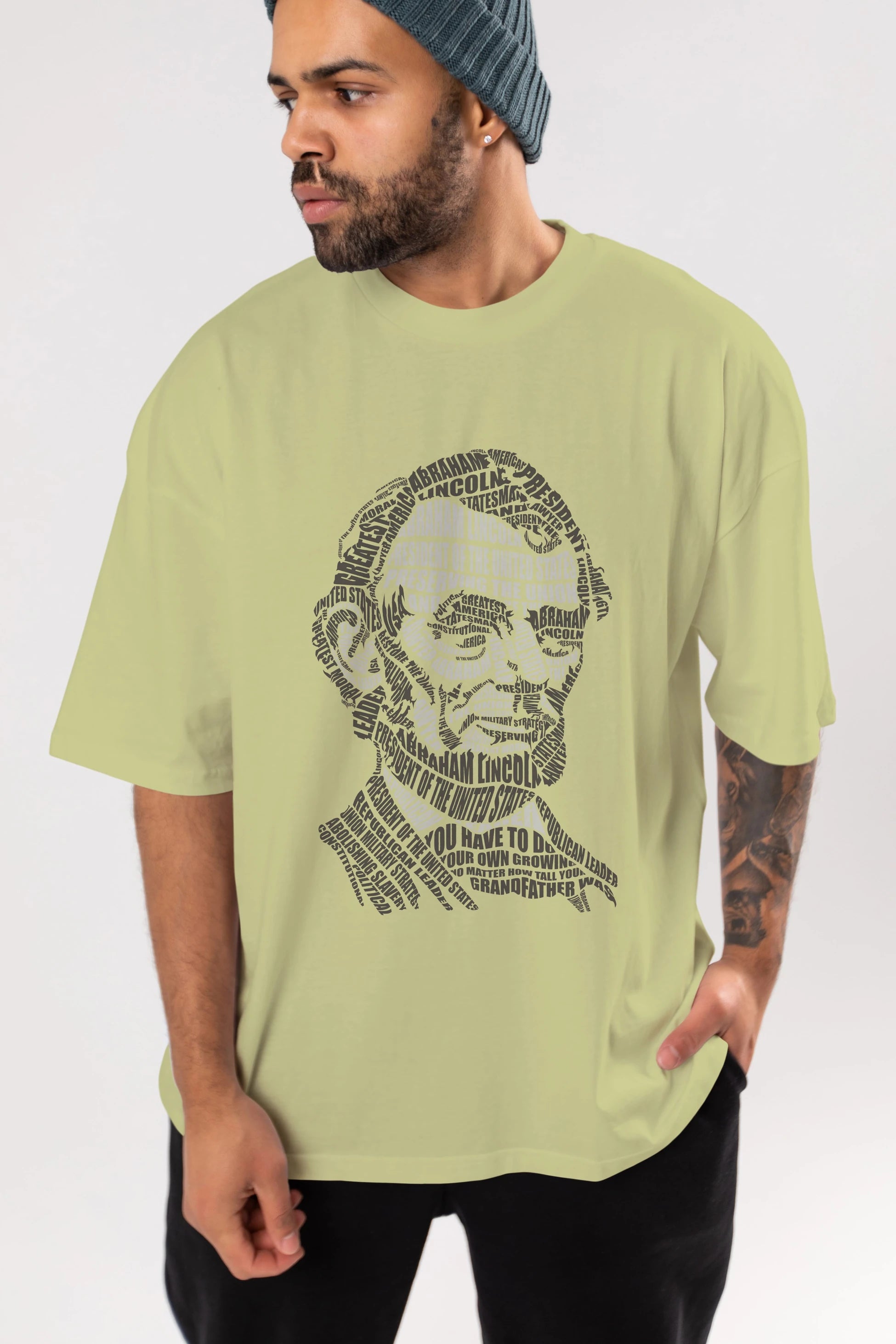 Abraham Lincoln Calligram Ön Baskılı Oversize t-shirt %100 pamuk Erkek Kadın Unisex