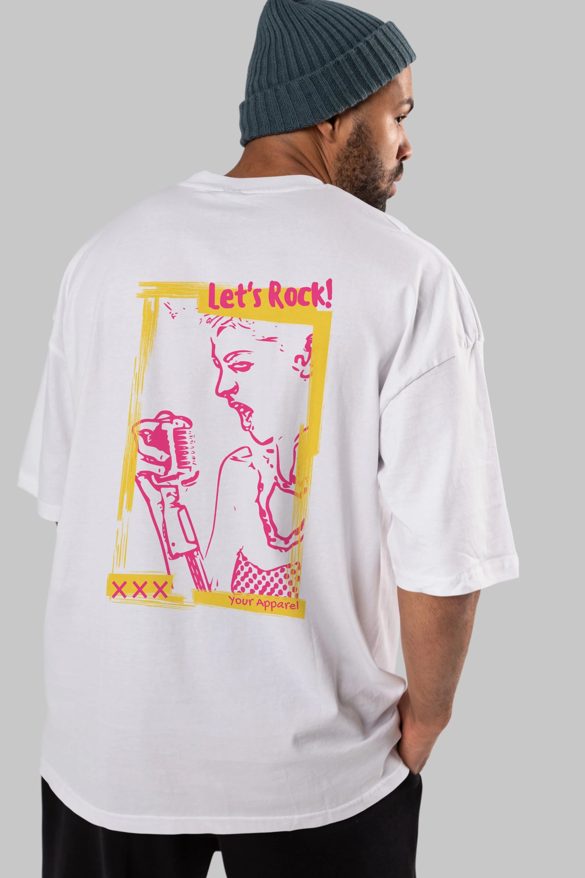 Let's Rock Yazılı Arka Baskılı Oversize t-shirt Erkek Kadın Unisex