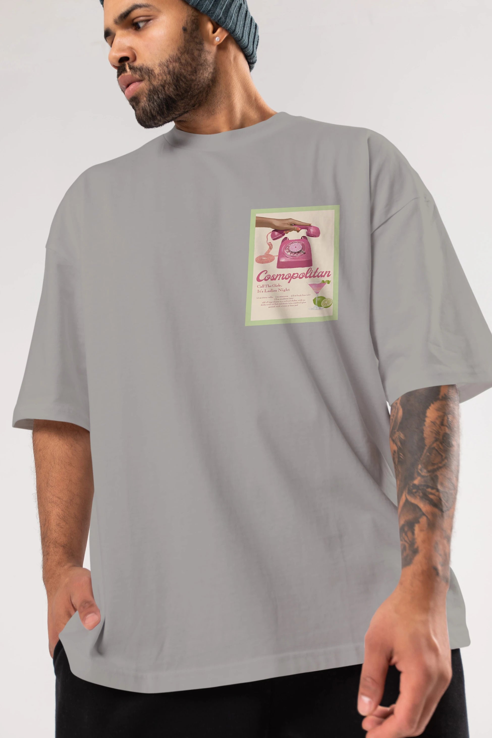 Cosmopolitan 5 Ön Sol Baskılı Oversize t-shirt Erkek Kadın Unisex %100 Pamuk Bisiklet Yaka tişort