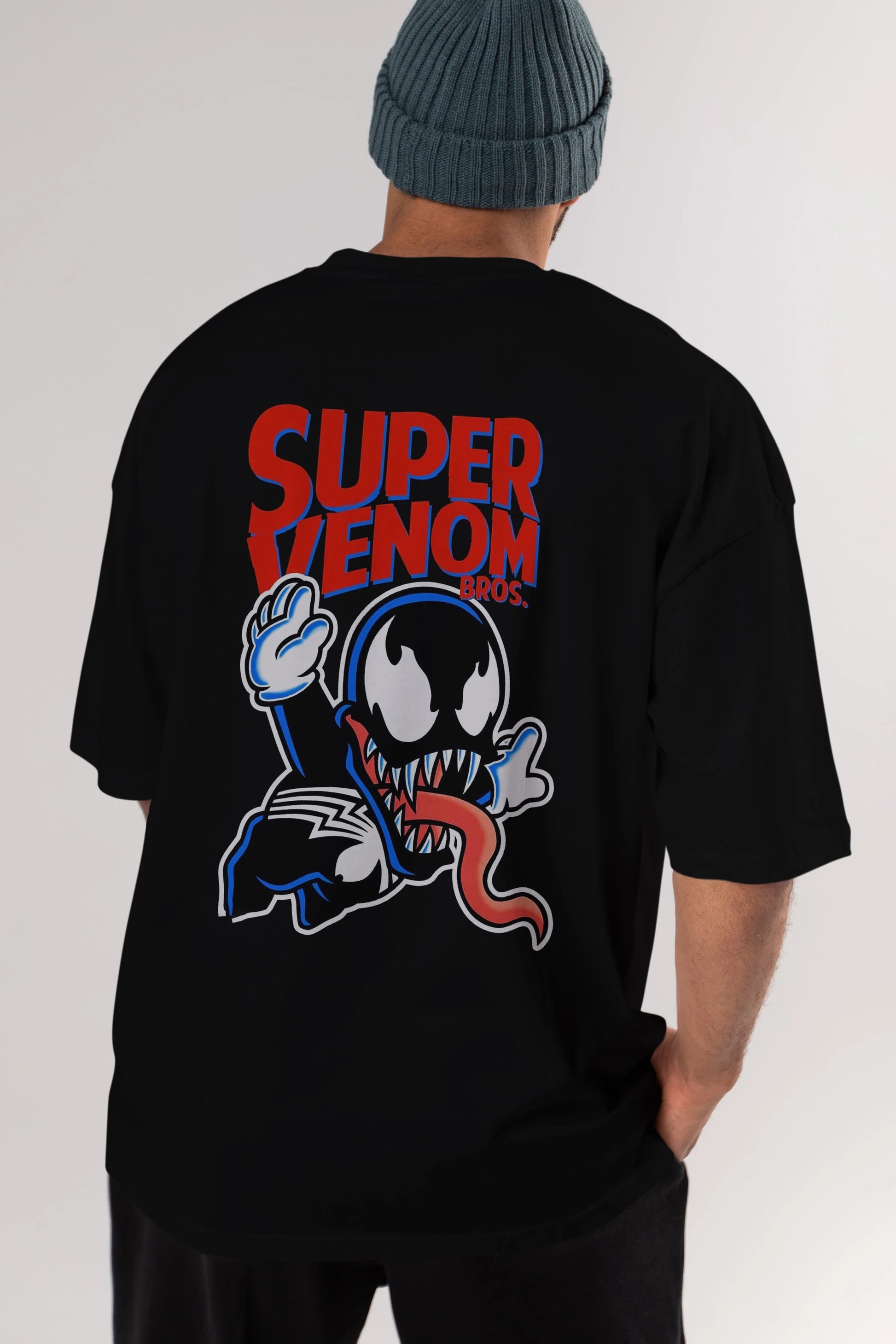 Super Venom Arka Baskılı Oversize t-shirt Erkek Kadın Unisex %100 Pamuk Bisiklet Yaka tişort