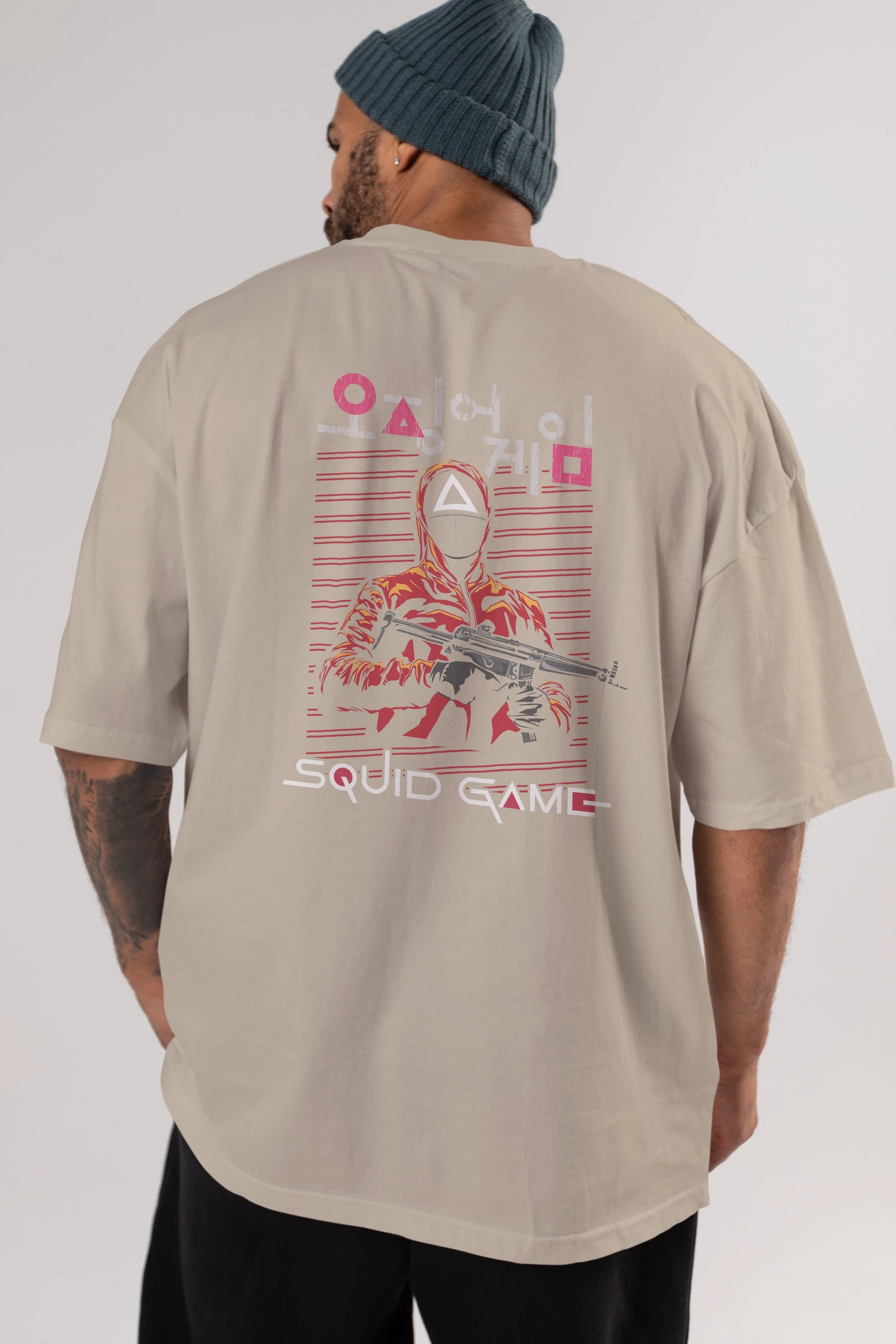 Squid Game (2) Arka Baskılı Oversize t-shirt Erkek Kadın Unisex %100 Pamuk Bisiklet Yaka tişort