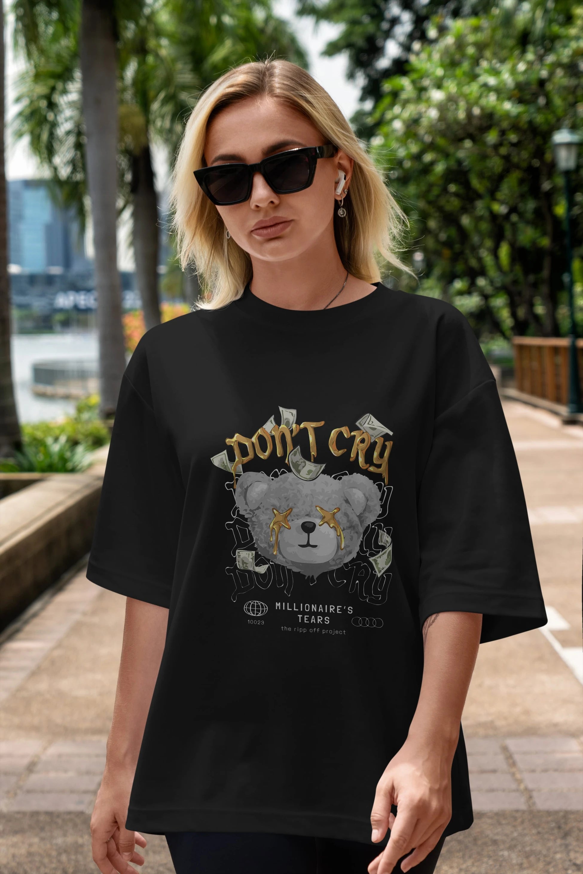 Dont Cry Bear Ön Baskılı Oversize t-shirt Erkek Kadın Unisex