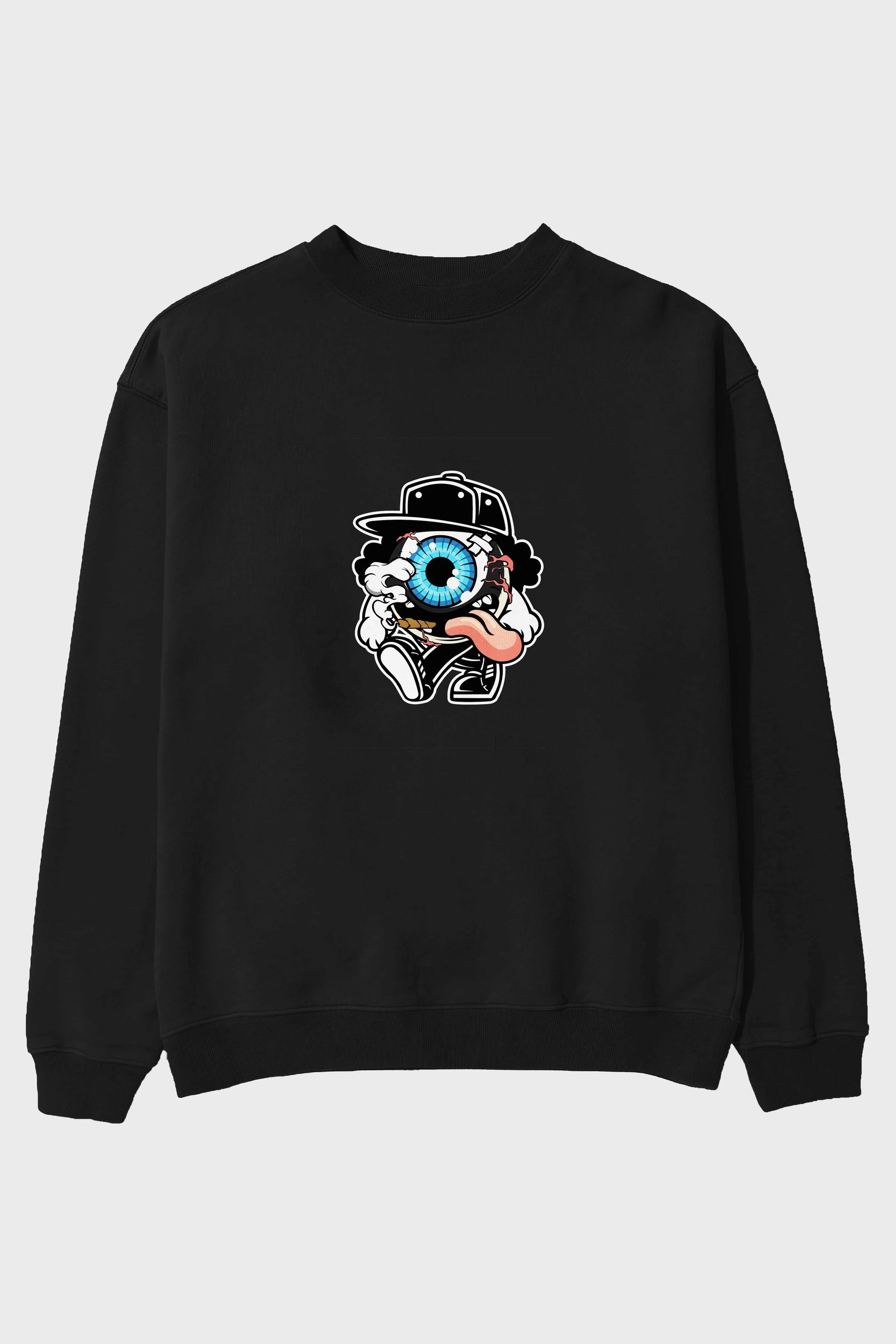 Eyeball Ön Baskılı Oversize Sweatshirt Erkek Kadın Unisex