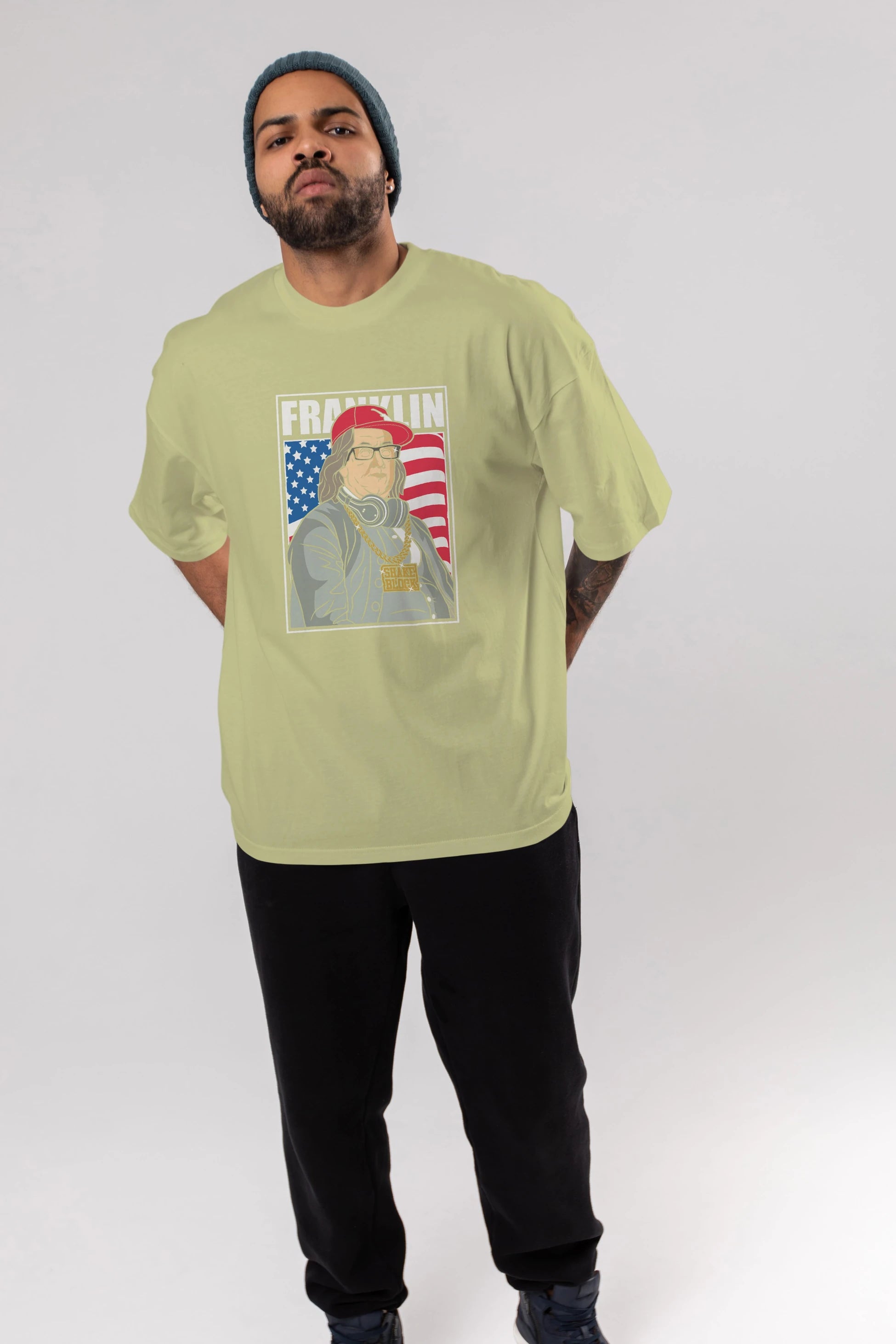 Franklin Rapper Ön Baskılı Oversize t-shirt Erkek Kadın Unisex %100 Pamuk tişort