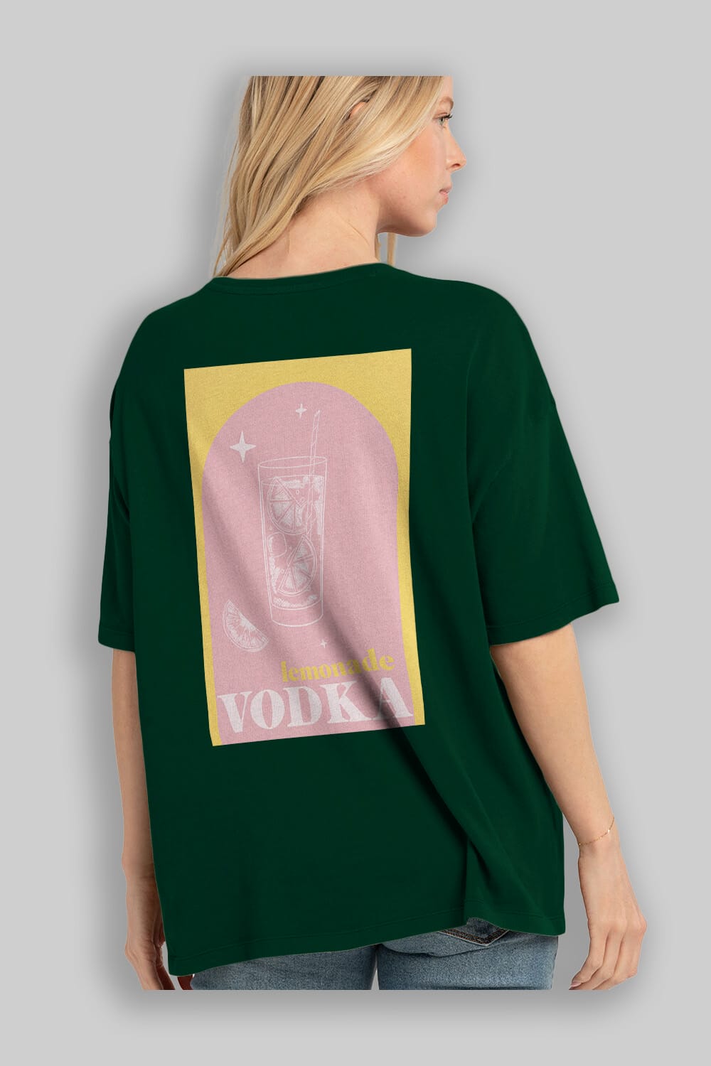 Vodka Limon Arka Baskılı Oversize t-shirt Erkek Kadın Unisex %100 Pamuk Bisiklet Yaka tişort