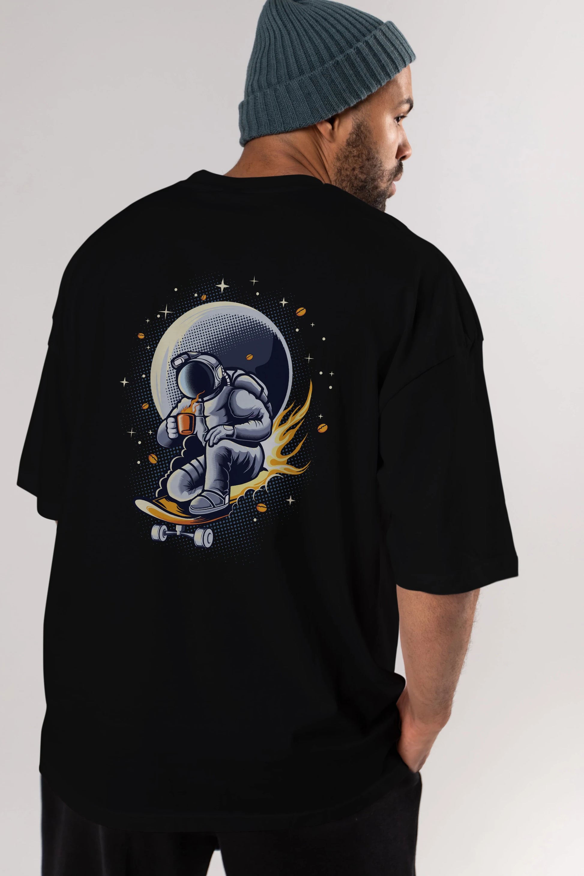 Astro Coffee Addict Arka Baskılı Oversize t-shirt Erkek Kadın Unisex