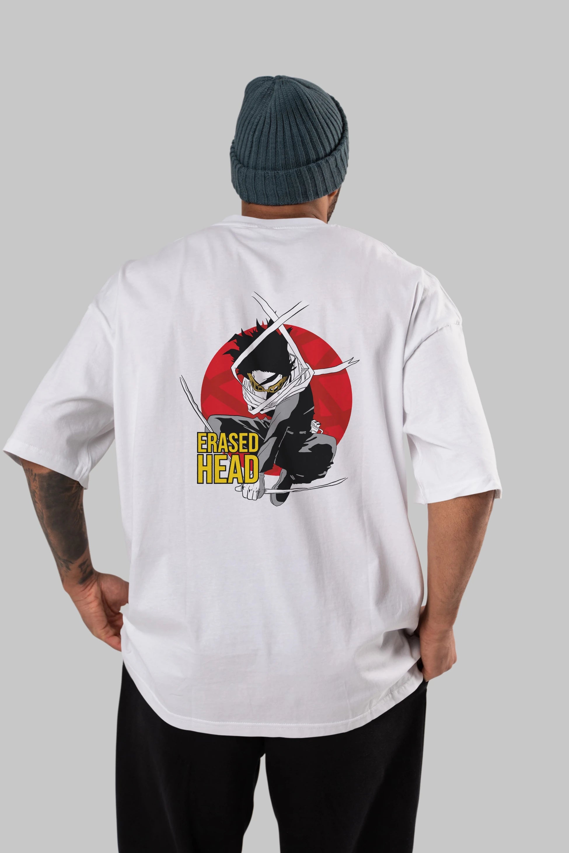 Erased Head Anime Arka Baskılı Oversize t-shirt Erkek Kadın Unisex