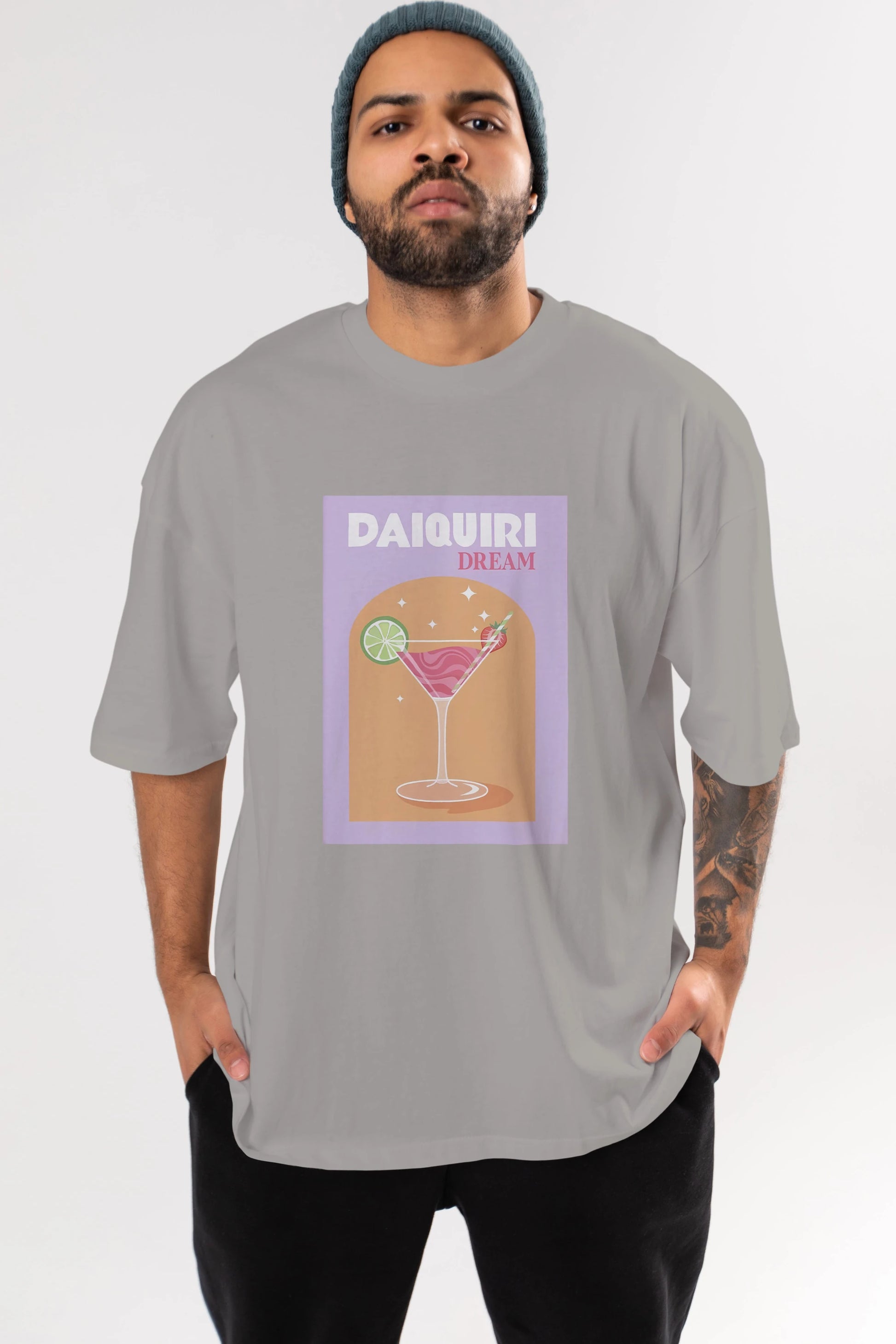 Daiquiri Dream Ön Baskılı Oversize t-shirt Erkek Kadın Unisex %100 Pamuk Bisiklet Yaka tişort