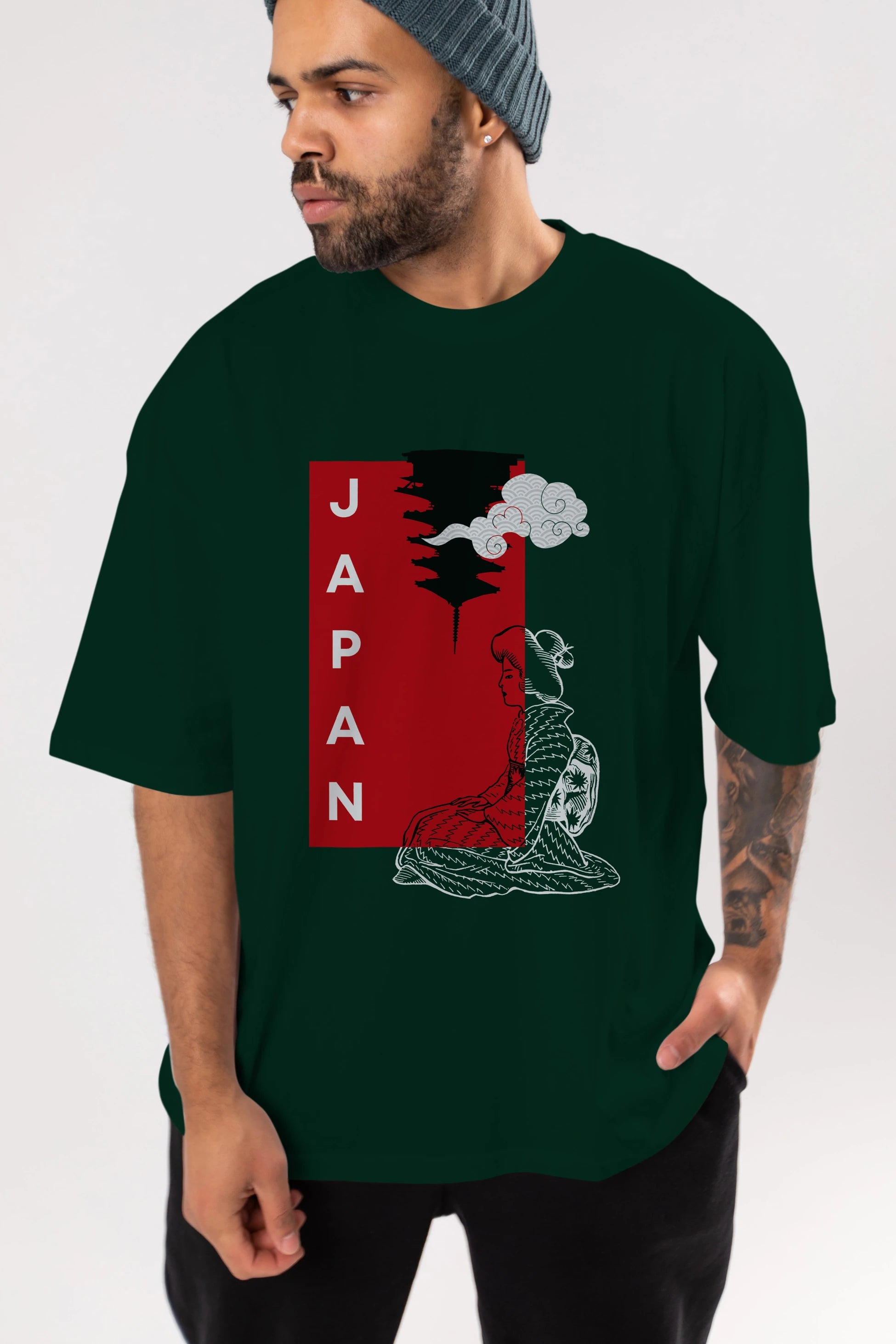 Japan Yazılı Streetwear Ön Baskılı Oversize t-shirt Erkek Kadın Unisex