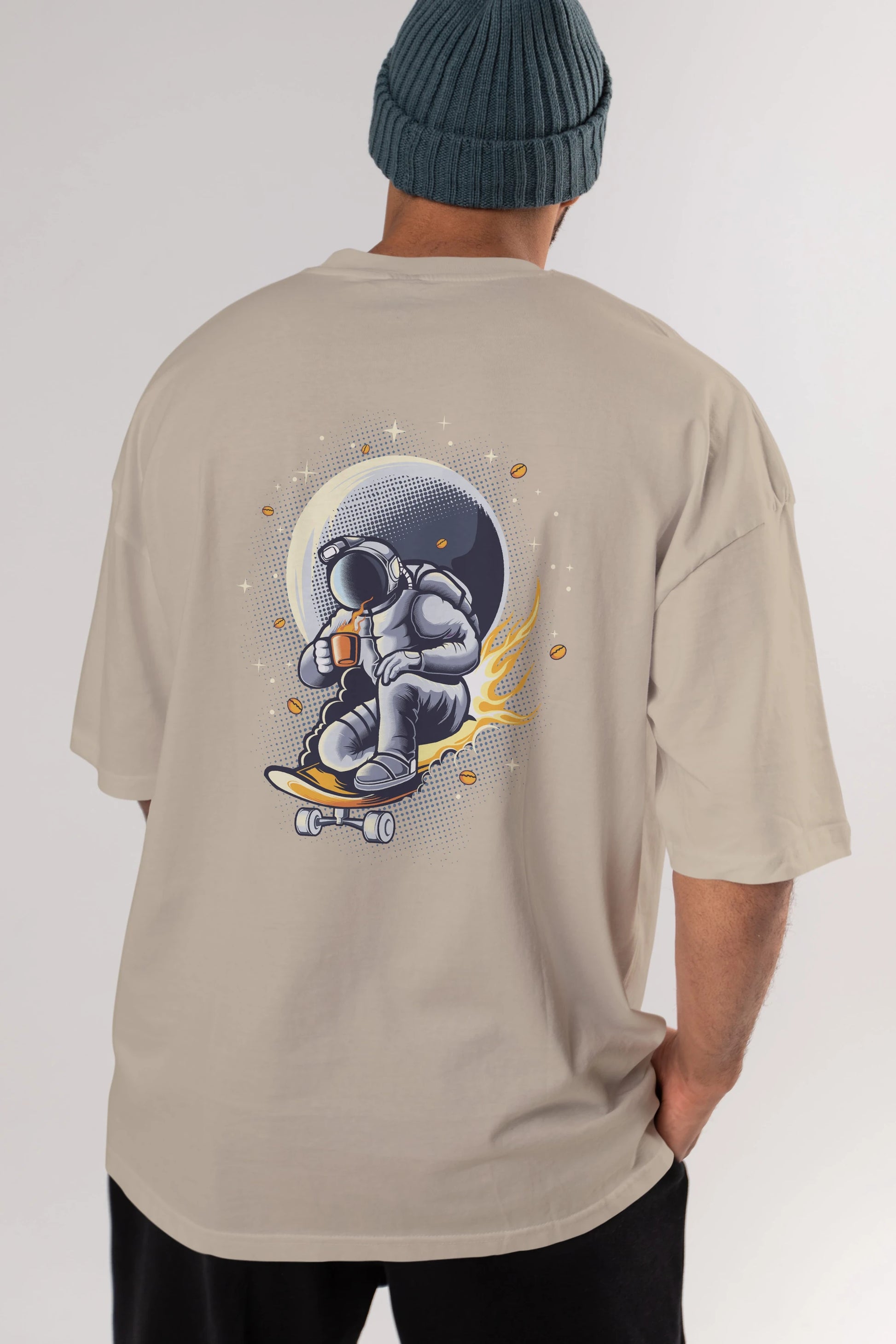 Astro Coffee Addict Arka Baskılı Oversize t-shirt Erkek Kadın Unisex