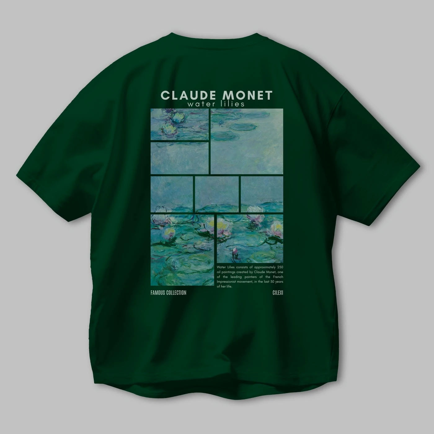 Claude Monet Arka Baskılı Oversize t-shirt Erkek Kadın Bisiklet Yaka Pamuk tişort