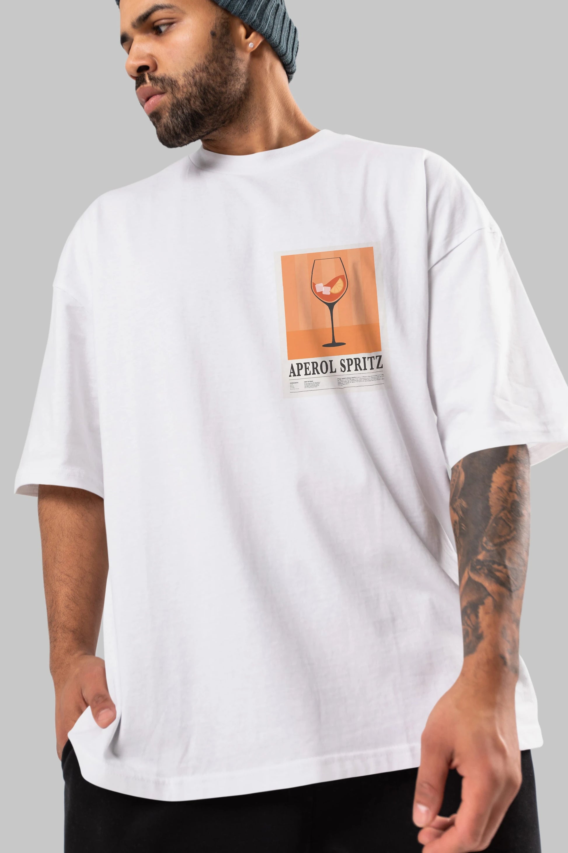 Aperol Spritz 8 Ön Sol Baskılı Oversize t-shirt Erkek Kadın Unisex %100 Pamuk Bisiklet Yaka tişort
