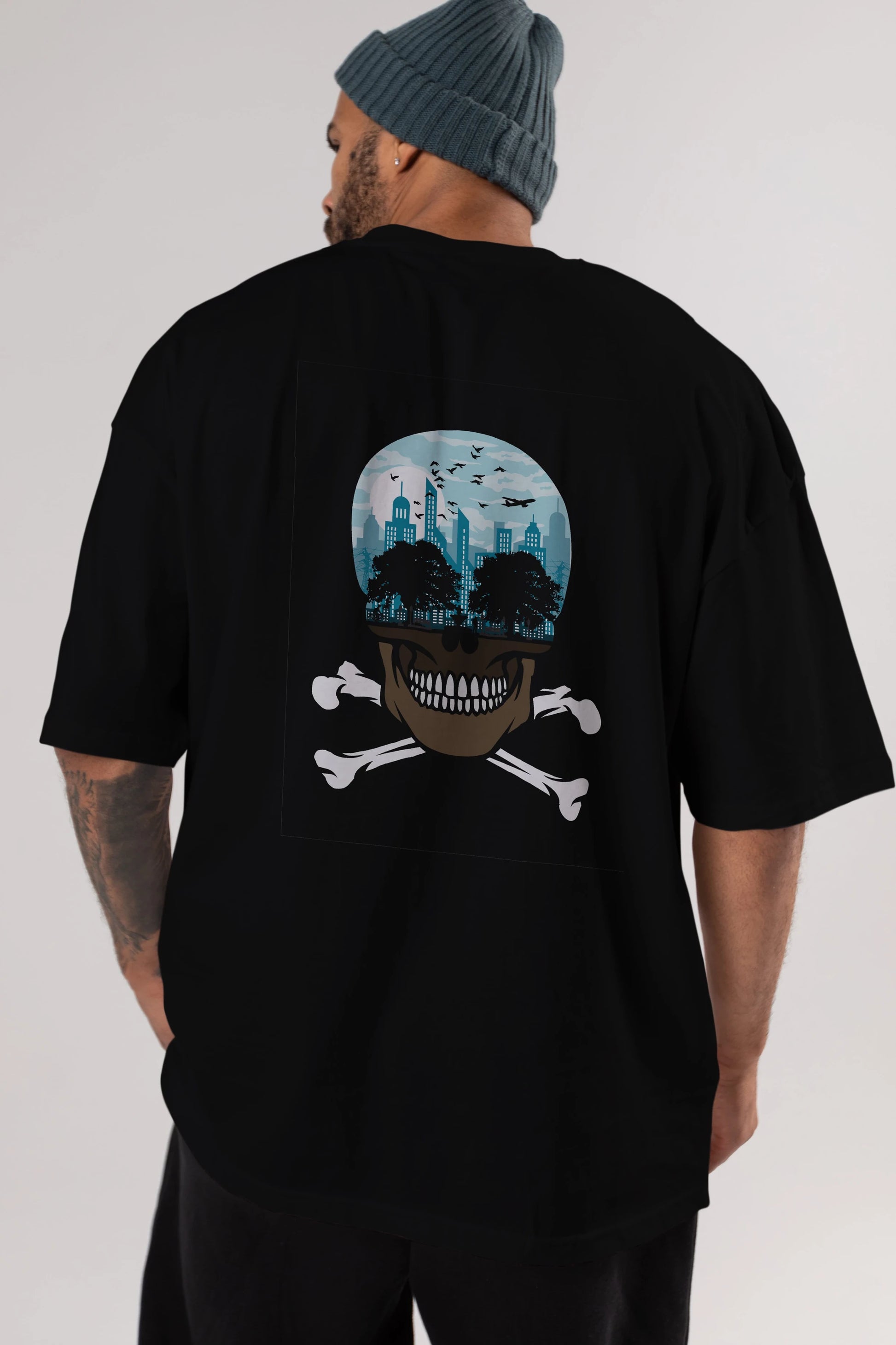 Death City Arka Baskılı Oversize t-shirt %100 pamuk Erkek Kadın Unisex