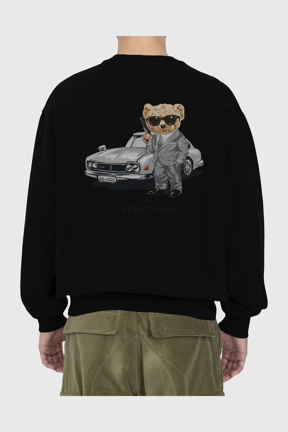 Teddy Bear The Secret Agent Arka Baskılı Oversize Sweatshirt Erkek Kadın Unisex