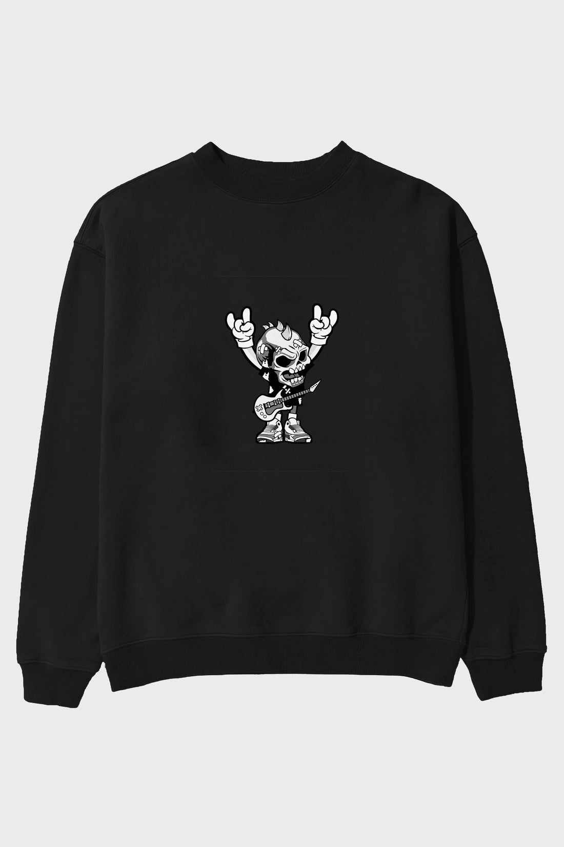 Punk Rock Skull Ön Baskılı Oversize Sweatshirt Erkek Kadın Unisex